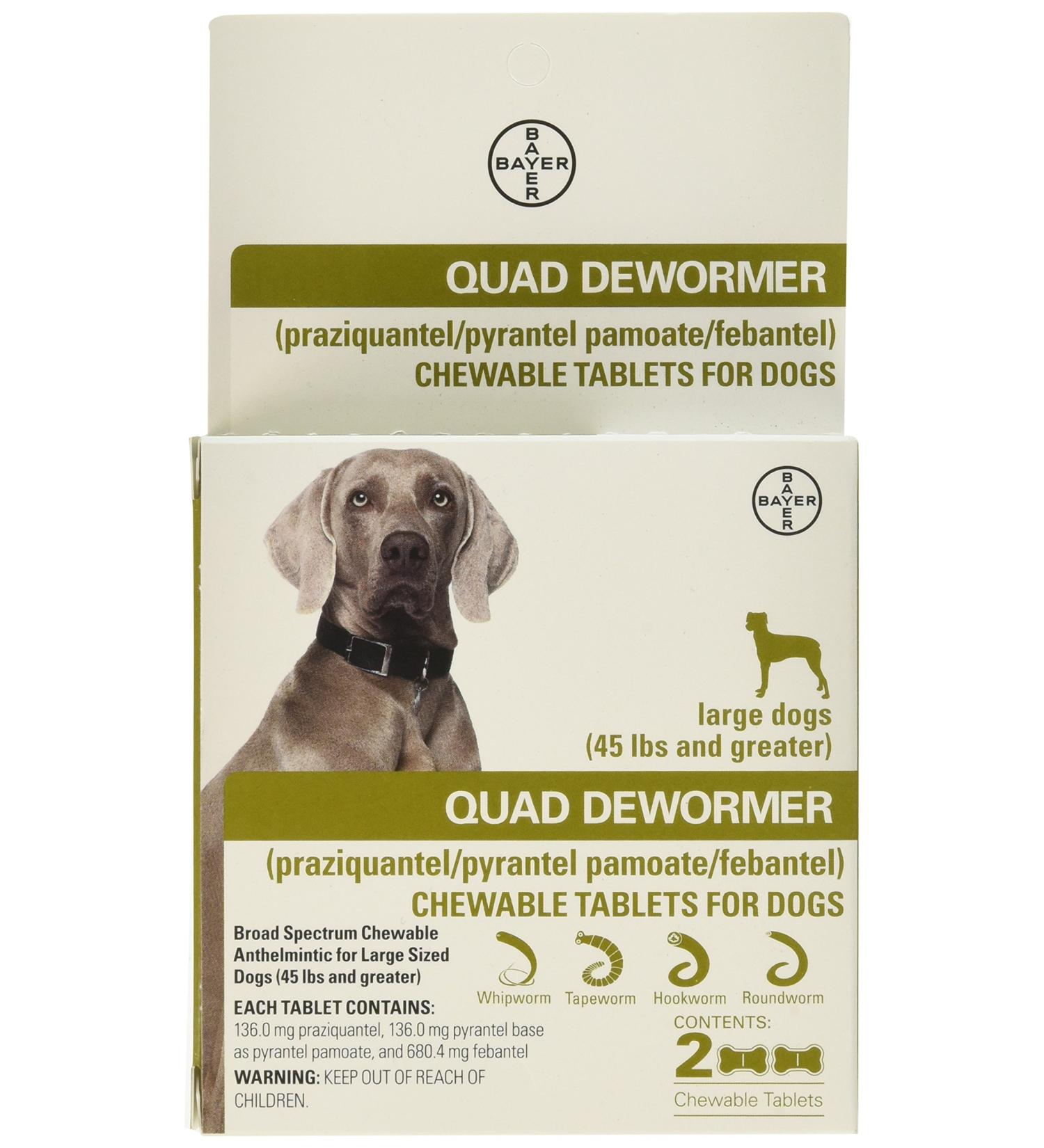 Bayer Animal Health Quad Dewormer for Large Dogs - Effective Deworming Tablets for Dogs Over 45 lbs - 2 Chewable Tablets - Buy Online on GoSupps.com