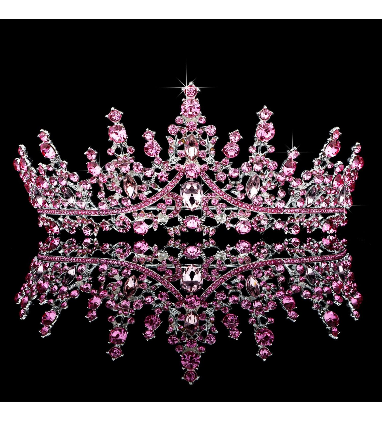 Pink Crystal Tiara Crowns for Women - Wedding Bride Queen Crown - Buy Online on GoSupps.com