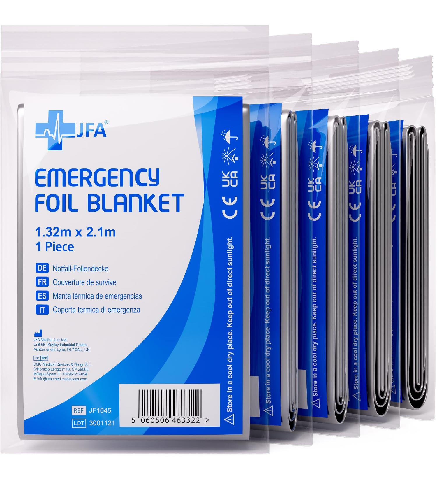 Rescue Blanket Set of 5 - Silver Emergency Foil 210x132cm for First Aid & Rescue Services - Buy Online on GoSupps.com