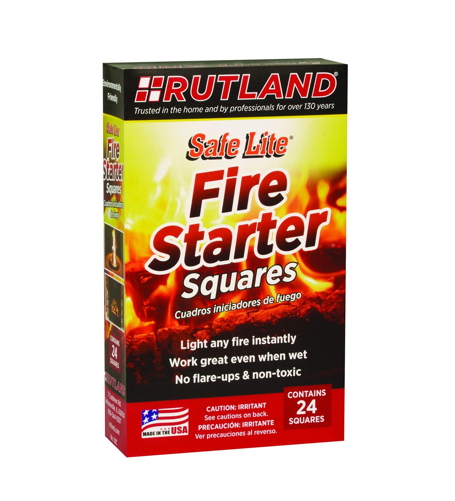 Rutland Safe Lite Fire Starter Squares 24 ct - 50C | Fast Ignition for Fireplace & Camping - Buy Online on GoSupps.com
