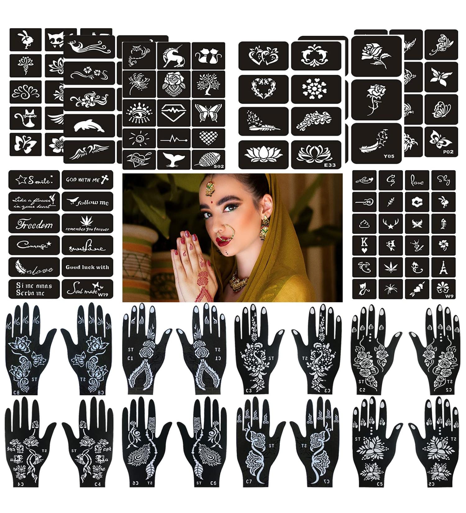 CUTELIILI 24 Sheets Henna Temporary Tattoo Stencil for Women and Kids - Reusable DIY Designs, Airbrush Tattoo Sticker - Christmas Gift - Buy Online on GoSupps.com