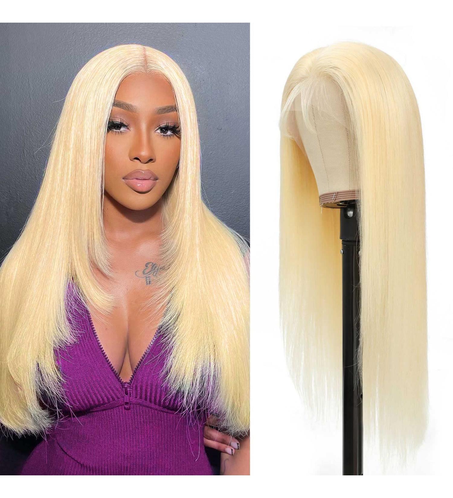 22 Inch Blonde Lace Front Wig Human Hair 150% Density Pre-plucked HD 613 Straight Lace Frontal Wig for Women - Glueless and Natural Looking - Buy Online on GoSupps.com