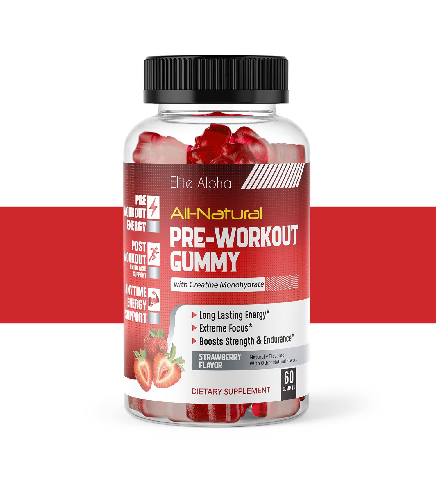 Elite Alpha All-Natural Energized Pre-Workout Gummies with Creatine Monohydrate - Long Lasting Energy Extreme Focus Boost Strength & Endurance | International Shipping - Buy Online on GoSupps.com