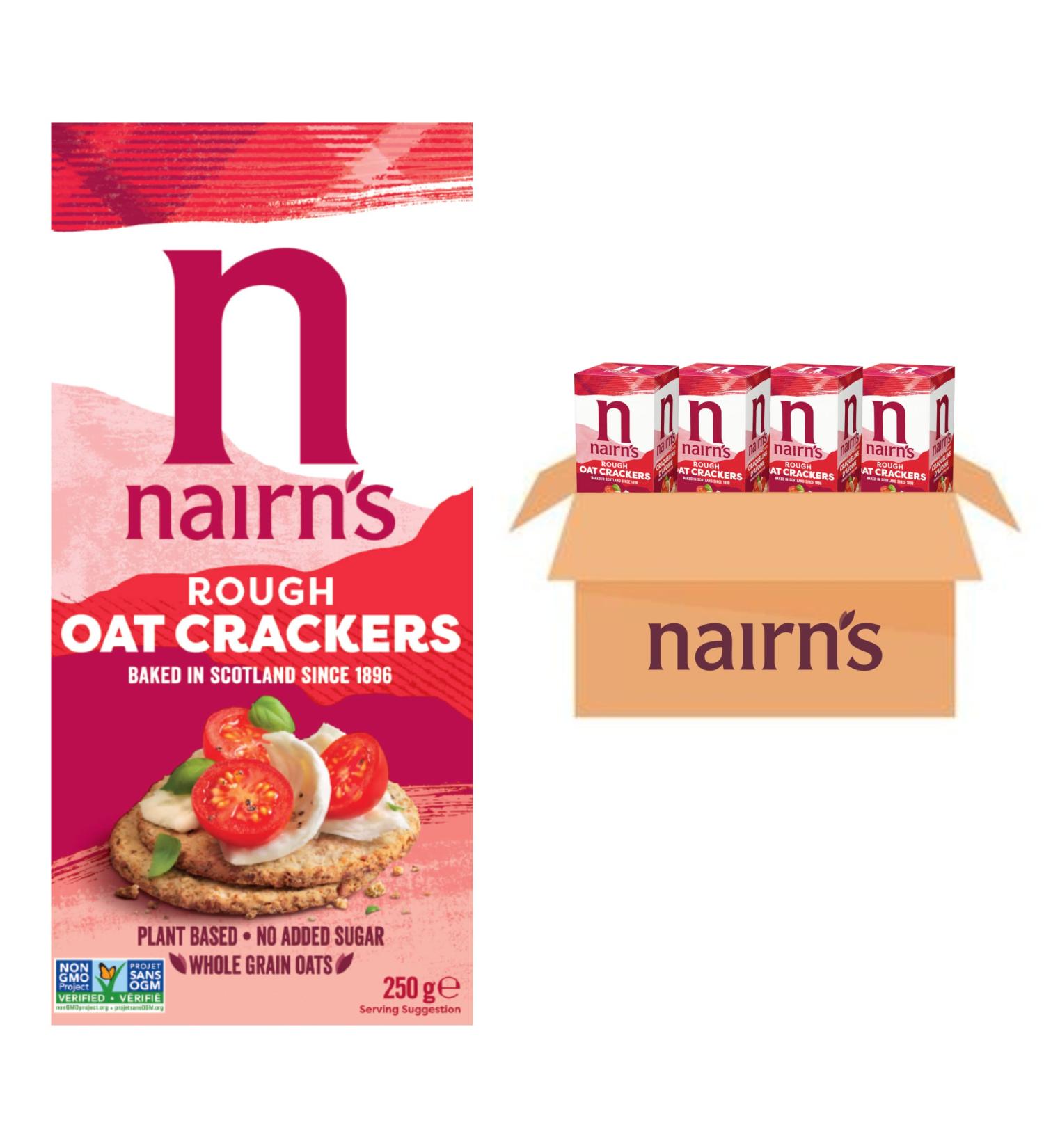 Nairn s Roughly Milled Oat Crackers | Made with Whole Grain Oats | High Fibre | Plant-Based | Vegan & Non-GMO | No Added Sugar | No Artificial Colours Flavours or Preservatives | 250g (4-Pack) - Buy Online on GoSupps.com