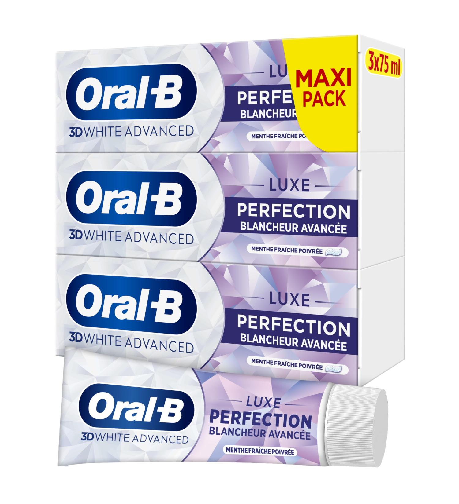 Oral-B 3D White Advanced Luxe Perfection Toothpaste With Whitening Technology To Remove Surface Stains Mint Flavour For Daily Brushing Pack Of 3x75ml - Buy Online on GoSupps.com
