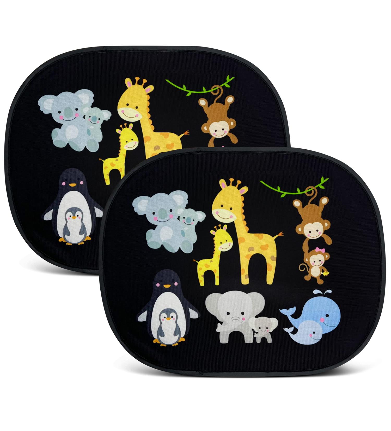 HECKBO 2x Car Sun Visor with 8 Suction Cups - Baby Animals with Mum - 44x36cm - Side Sunshade for Baby Kids - Includes Bag - Buy Online on GoSupps.com