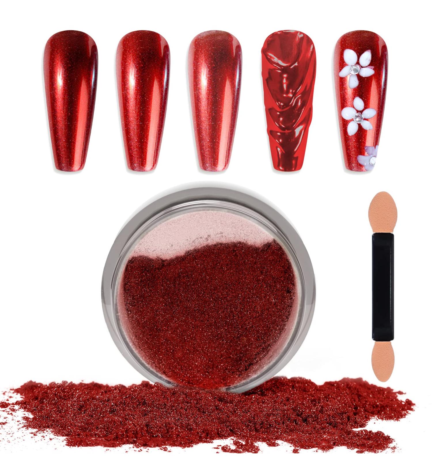 Buy Laza Chrome Nail Powder - Holographic Metallic Dust for DIY Gel Polish & Nail Art | Reflective Glitter Decorations - Red - Buy Online on GoSupps.com