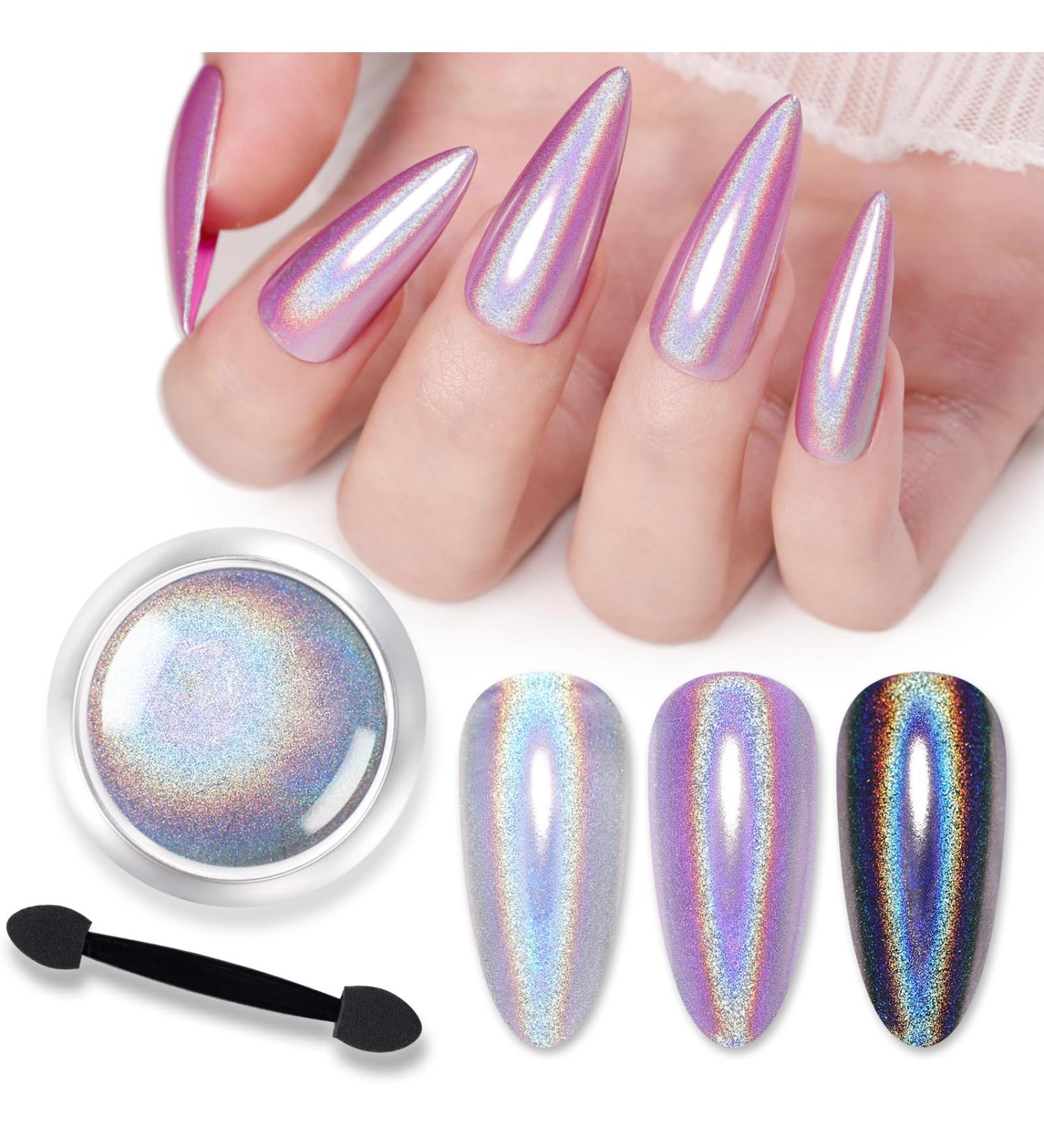 BORN PRETTY Holographic Nail Powder Fine Rainbow Holo Laser Effect Multi Chrome Manicure Pigment Glitter Dust for Salon Home Nail DIY Design one Box - Buy Online on GoSupps.com