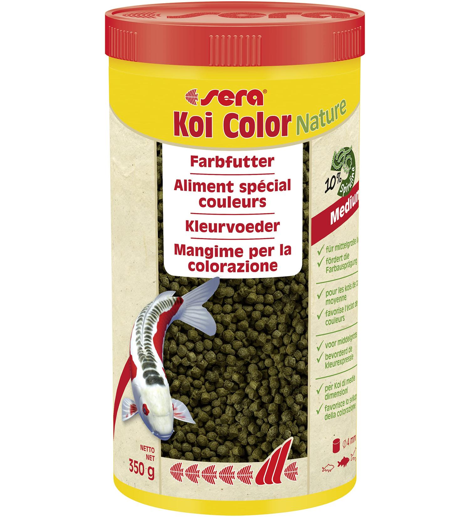 SERA Koi Color Nature Medium 1 Ltr - Natural Spirulina Feed for Colorful Koi (12-25 cm) - No Colors or Preservatives - Buy Online on GoSupps.com