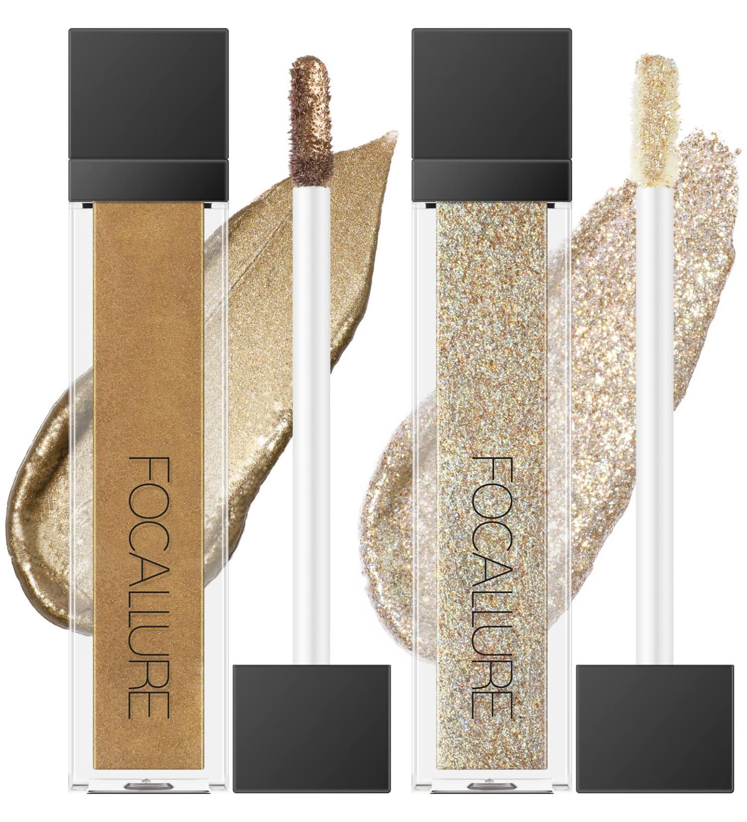 FOCALLURE 2PCS Liquid Glitter Eyeshadow Set - Metallic Shimmer, Long Lasting, Waterproof Formula - High Pigmented & Quick-Drying Sparkling Eye Makeup - Buy Online on GoSupps.com