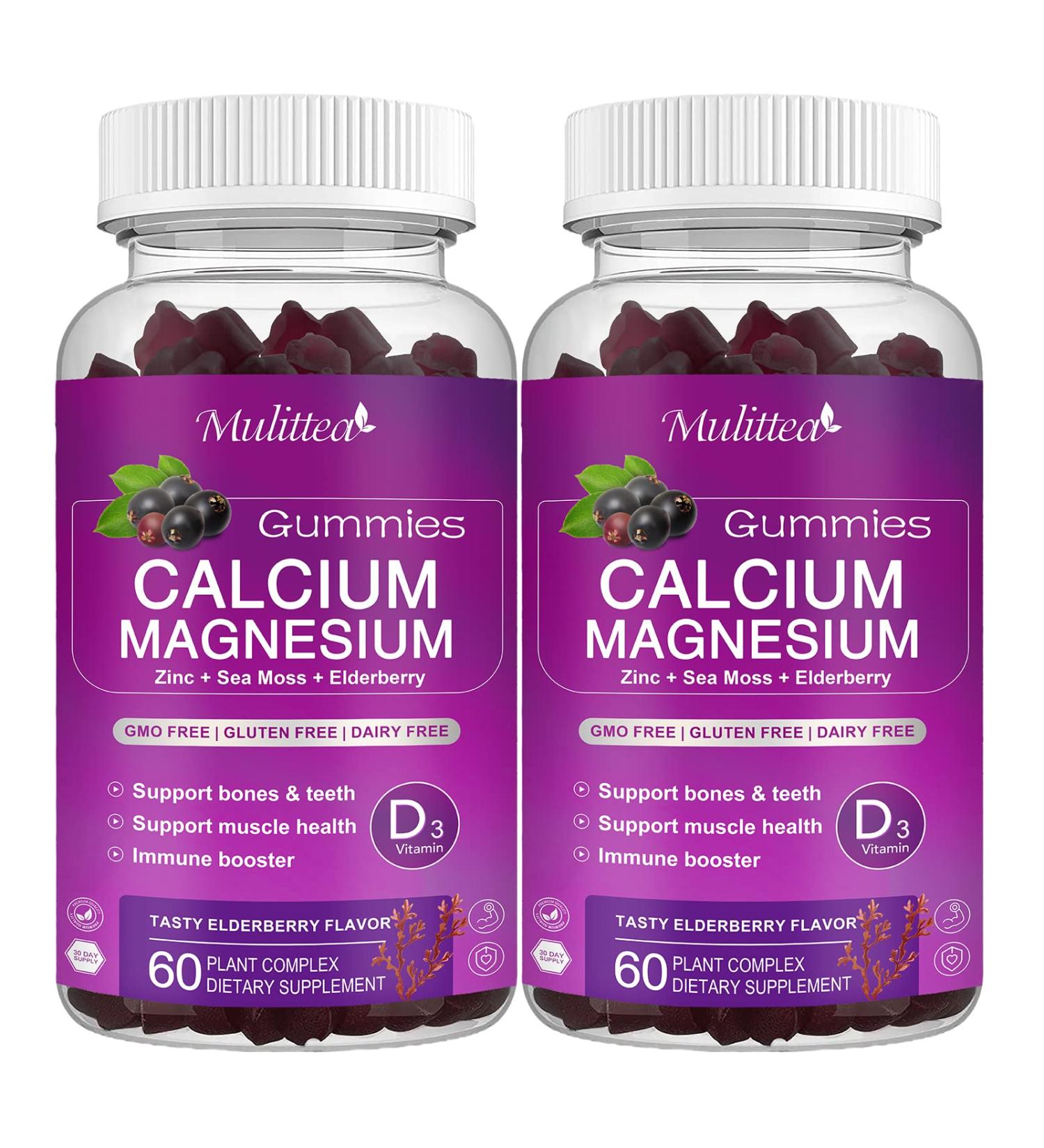 Plant Complex Calcium Magnesium Zinc Gummies with High Absorption Magnesium Glycinate and Sea Moss - Vegan Supplement for Bone Health, Muscle Support, Calm Mood & Sleep (2 Pack) - 60 Count - Buy Online on GoSupps.com