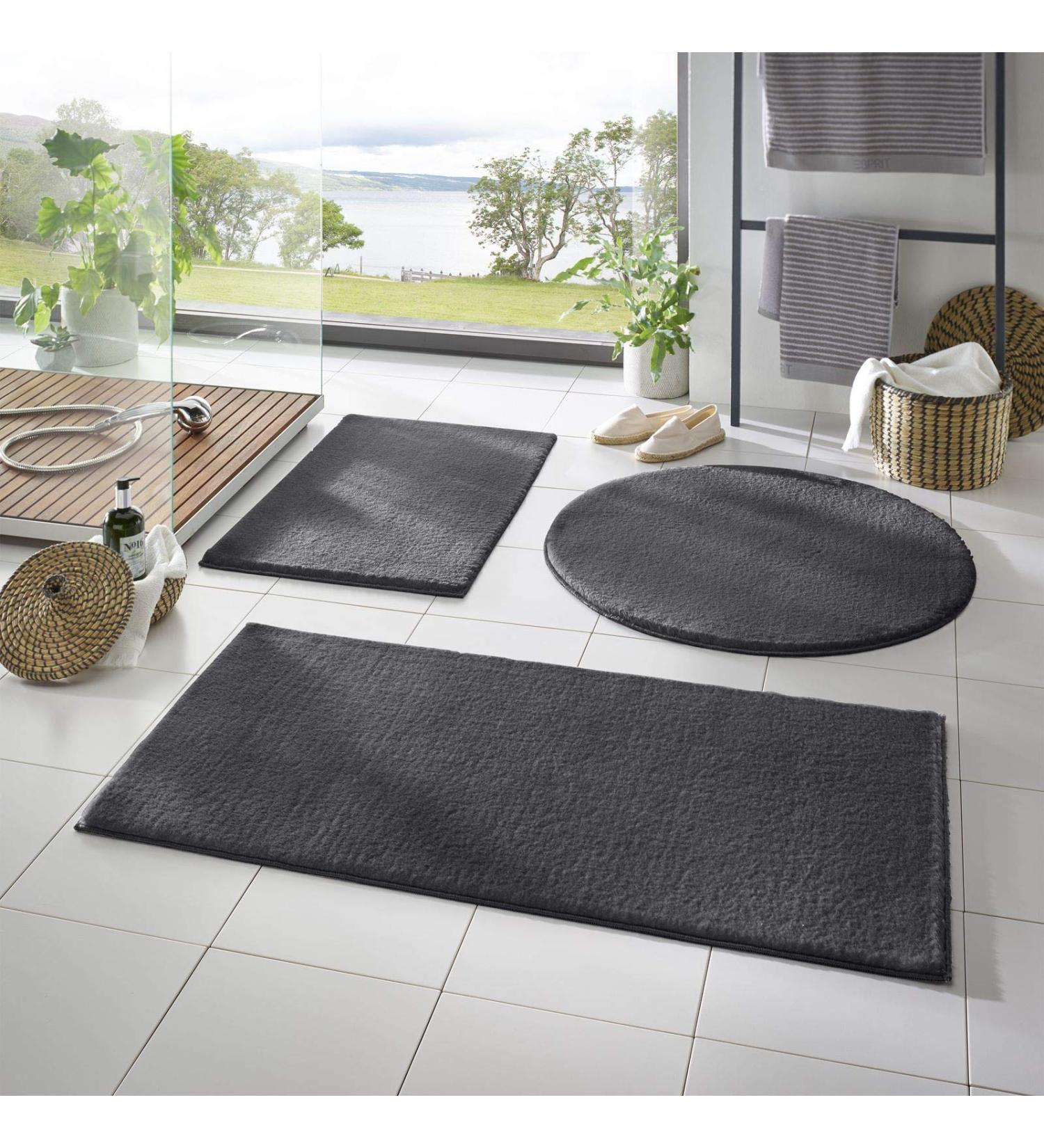 Taracarpet Fiona Non-Slip Washable Bath Mat - Soft Anthracite Round 80 cm | Stylish Bathroom Carpet Set - Buy Online on GoSupps.com