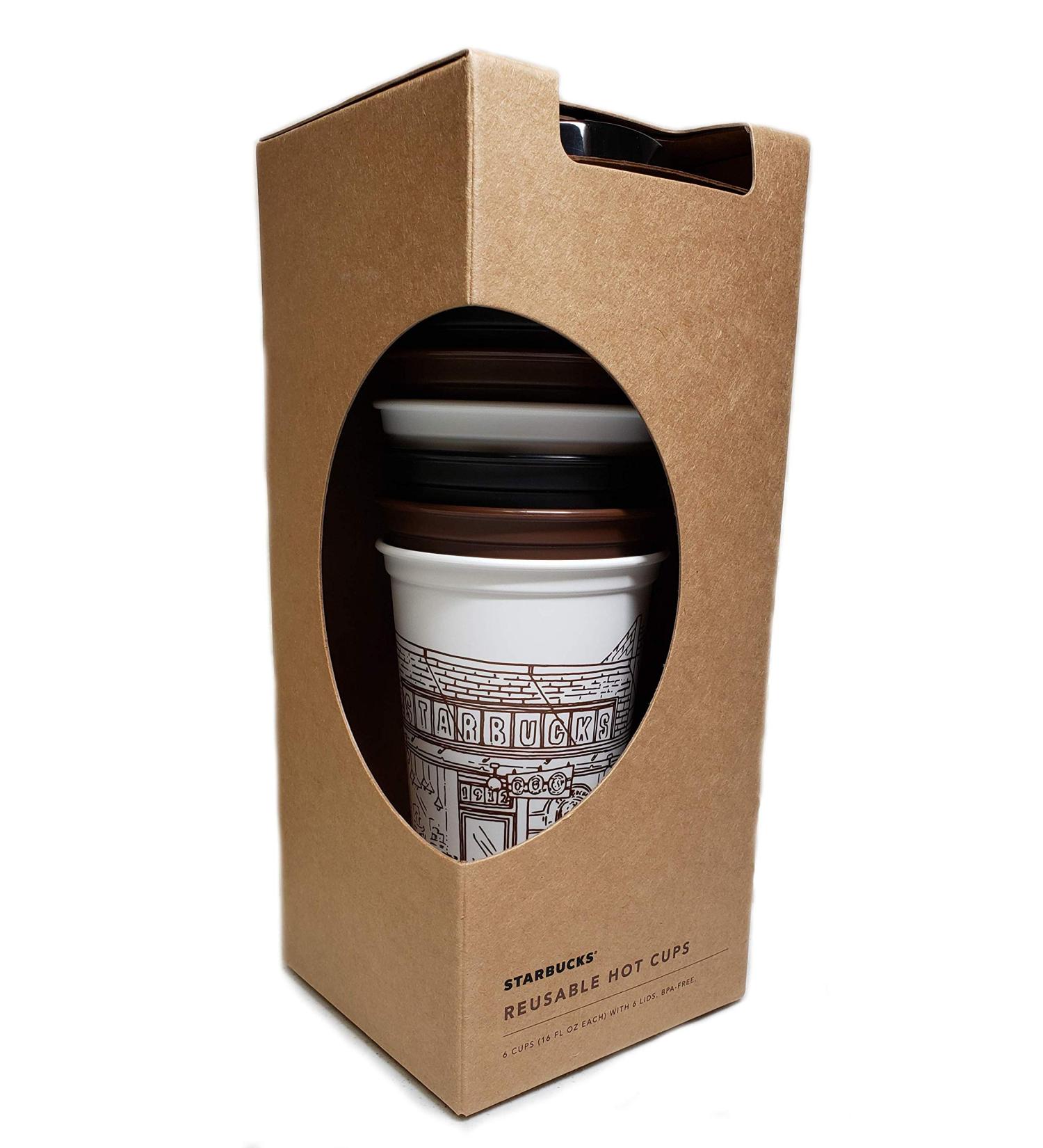 Starbucks Pike Place Market Reusable Hot Cups 16 oz - 6 Pack with Lids | Limited Edition - Buy Online on GoSupps.com
