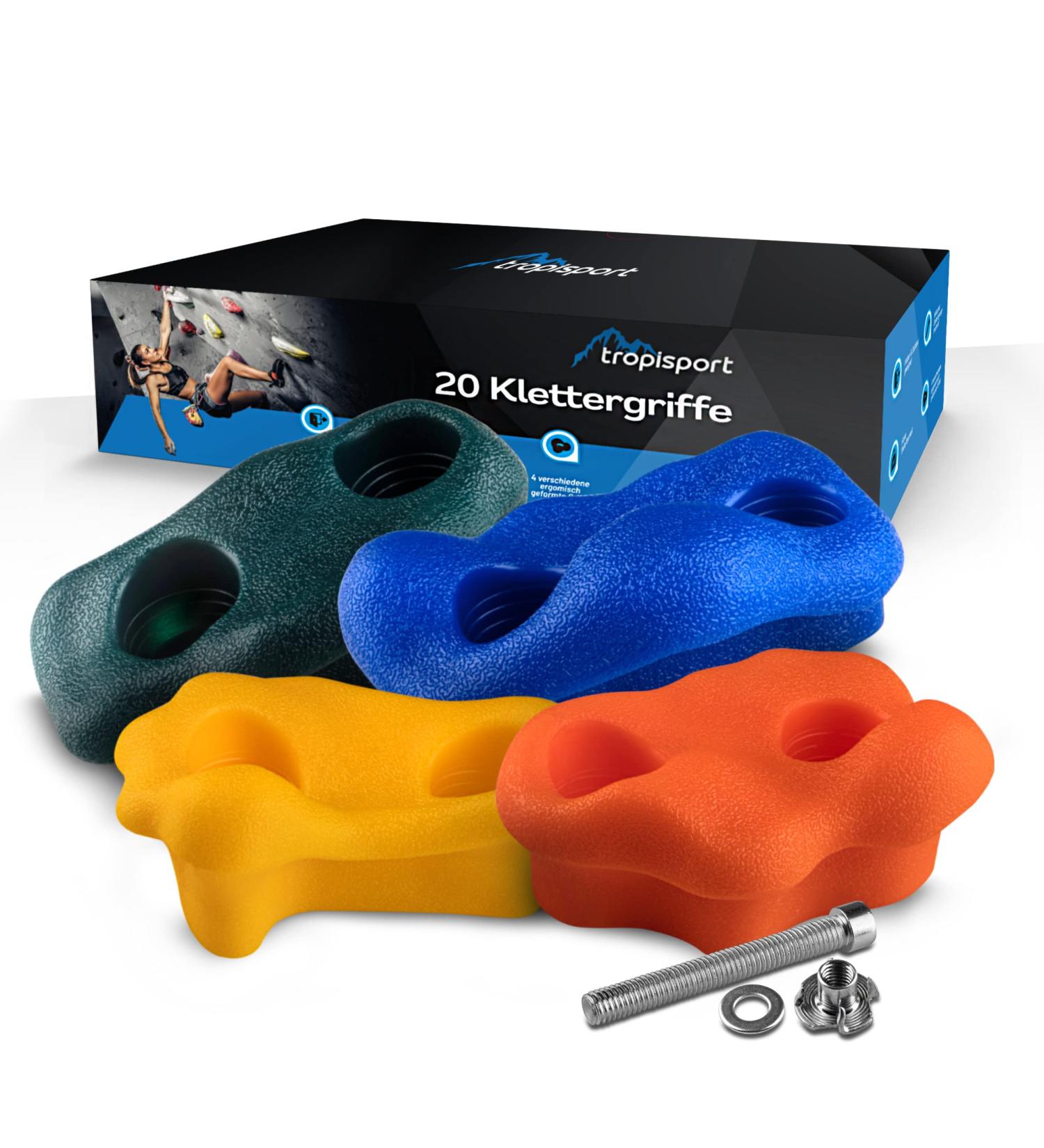 Tropisport Climbing Handles Set - 20 Colorful Stones for Climbing Wall | 200kg Resilient Boulder Holds with Assembly Accessories - International Shipping Available - Buy Online on GoSupps.com