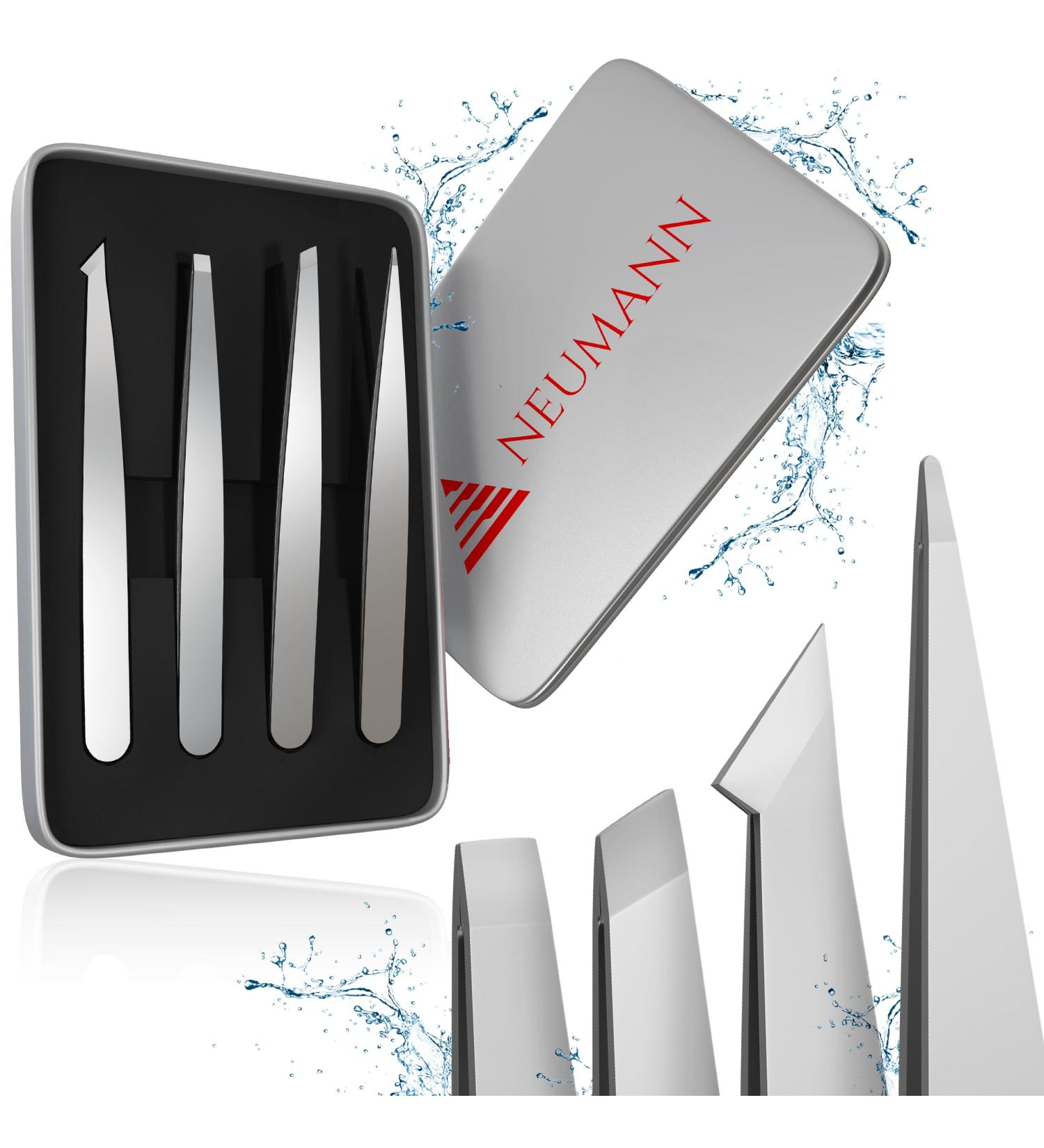 Buy Neumann Stainless Steel Tweezers Set for Eyebrow & Hair Removal - Sloping Pointed Tweezers & Storage Box - International Shipping Available - Buy Online on GoSupps.com