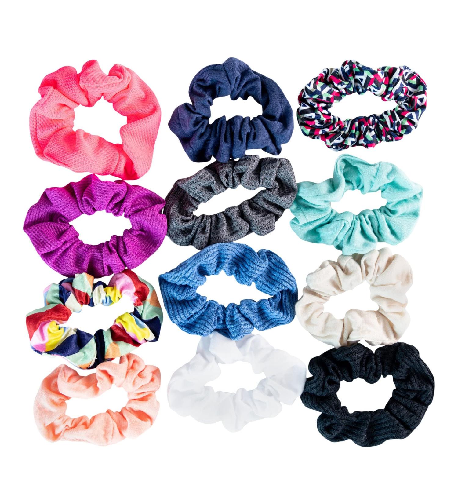 Scunci Original Scrunchies - Mixed Textures & Colors (12-Pieces) - White, Black, Coral, Mint, Blue, Grey & More - Buy Online on GoSupps.com