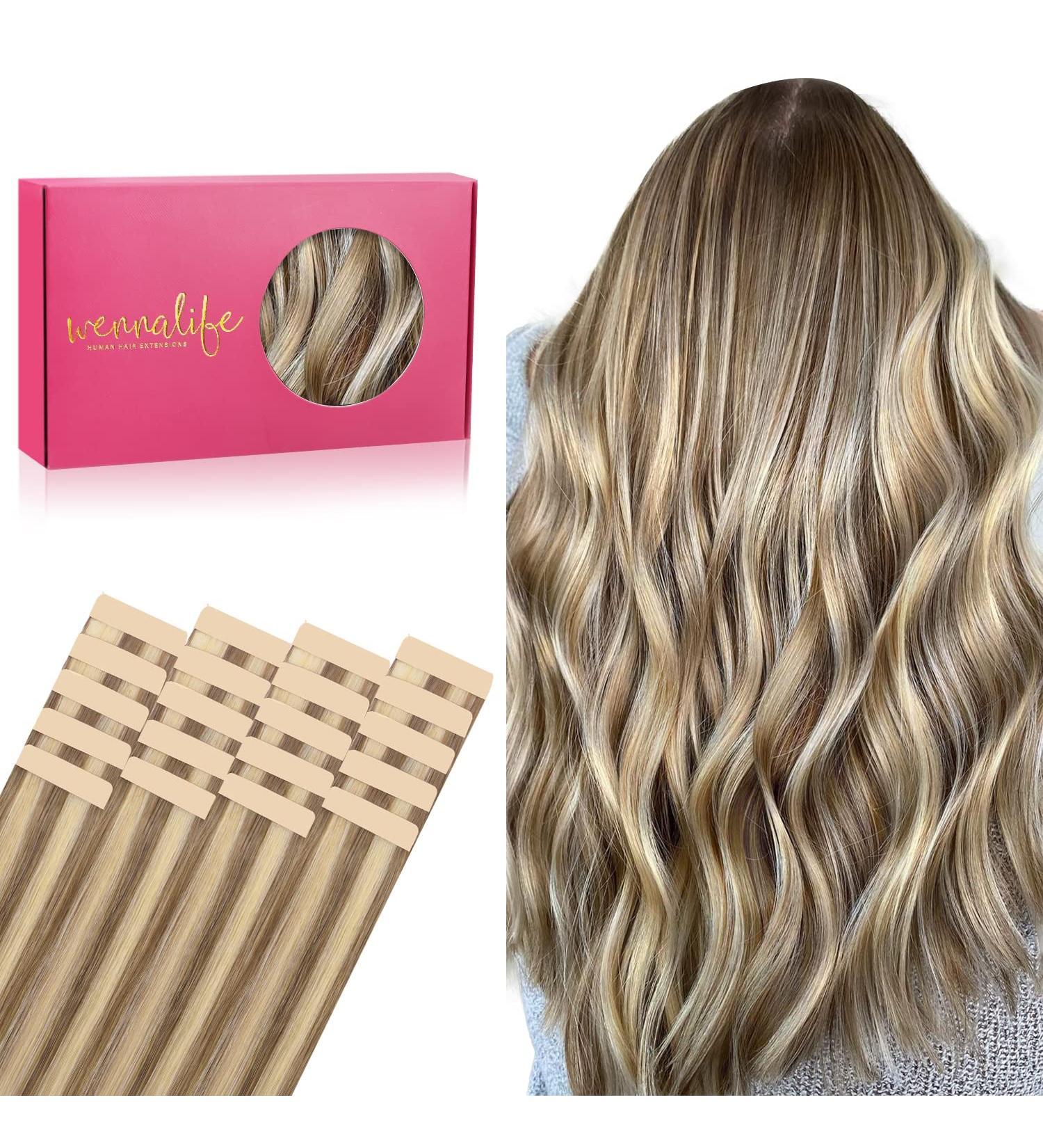 Buy If-alife Real Hair Tape Extensions - 20pcs 50g 14 Inch Brown Highlights & Gold Blonde - Silky Straight Remy Skin Weft #8A/22 - Buy Online on GoSupps.com