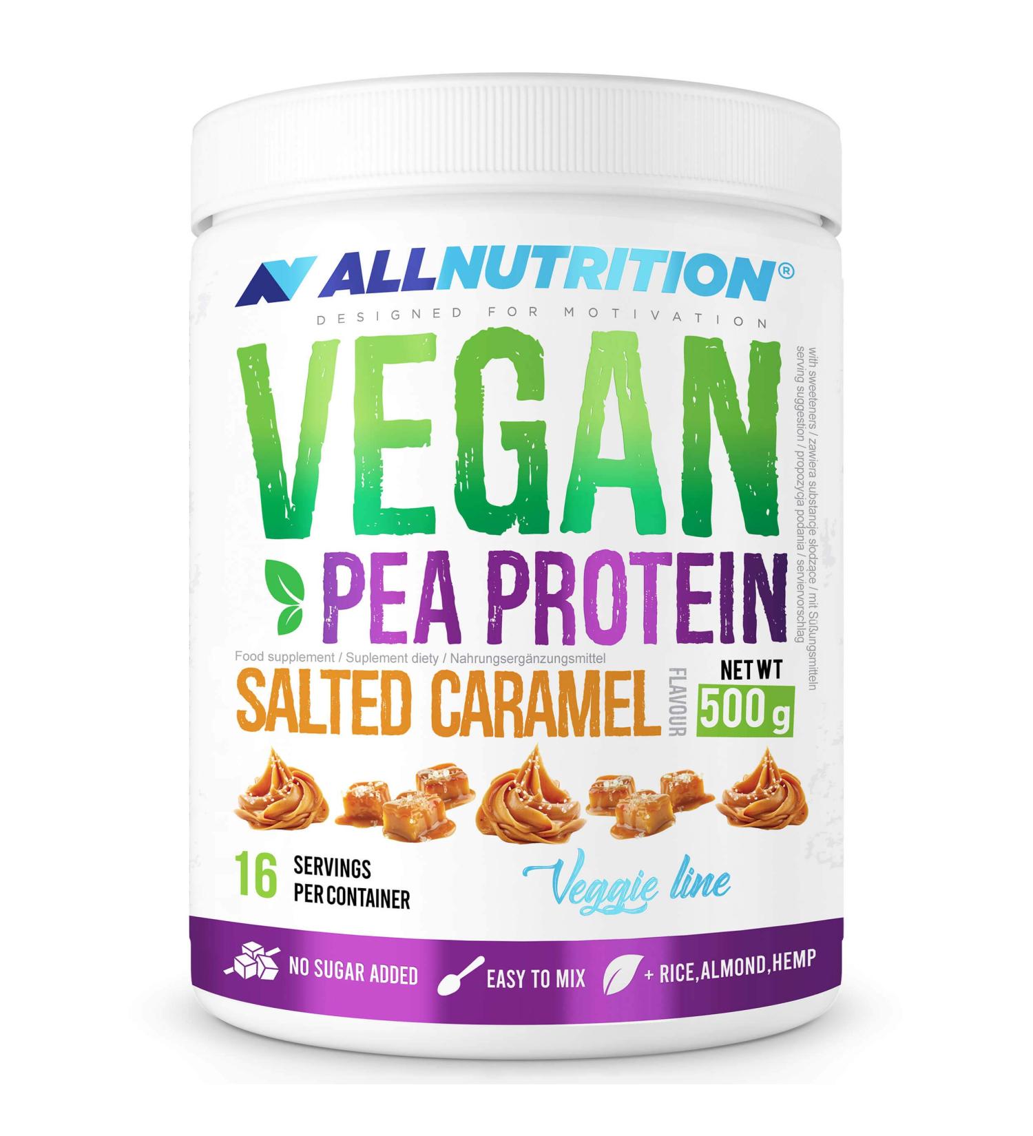 Allnutrition Vegan Protein Salted Caramel 500g (EAN 5902837735603) - Pea-Based Delicious Vegan Protein Powder - Buy Online on GoSupps.com