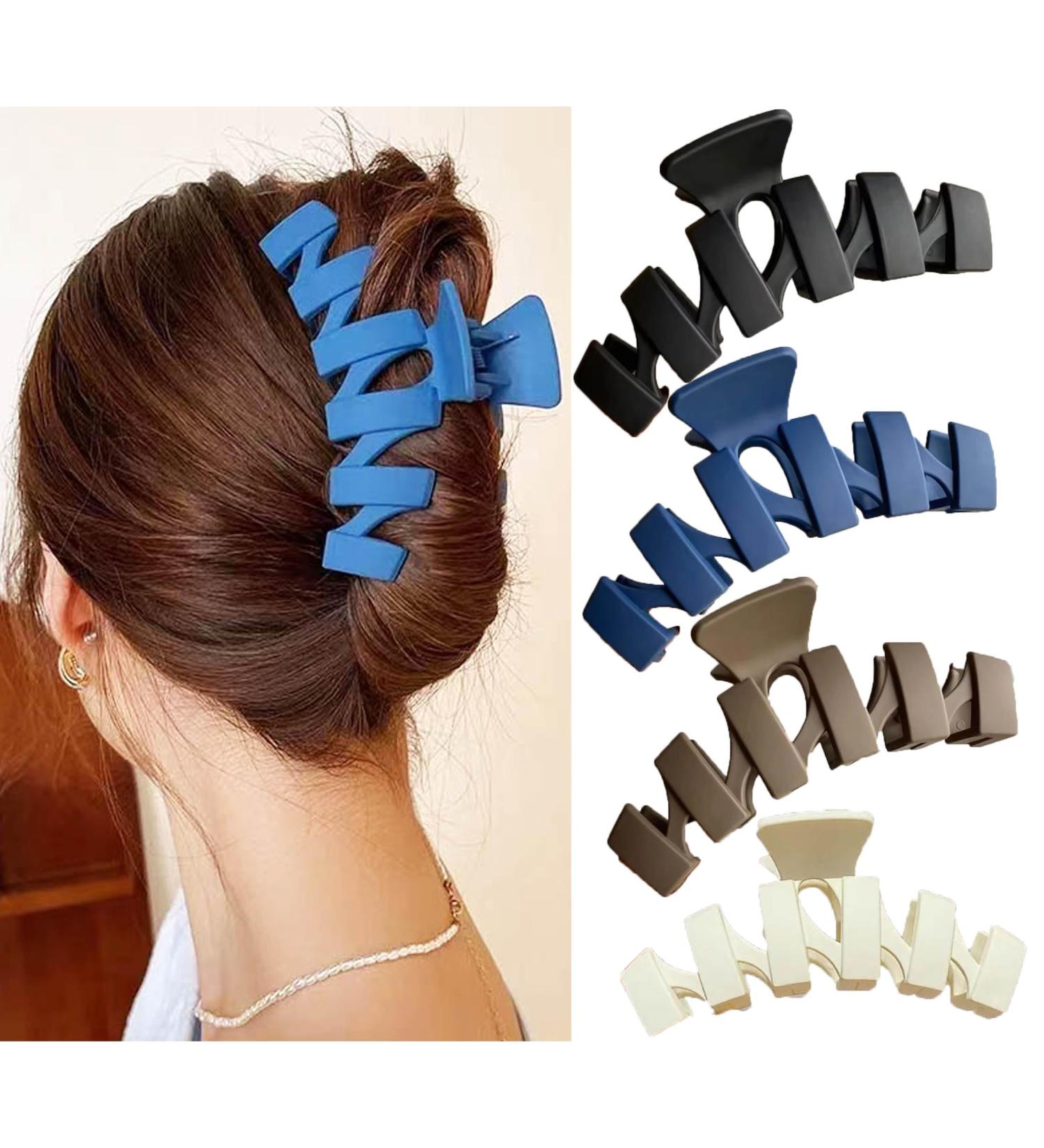 Hair Claw Clips-Nonslip Large Matte Claw Clip Strong Hold Hair Clips Suitable for Women Girls Strong Hold Clips for Thick Thin Hair Fashion Hair Styling Accessories(Black beige dark coffee navy blue) - Buy Online on GoSupps.com