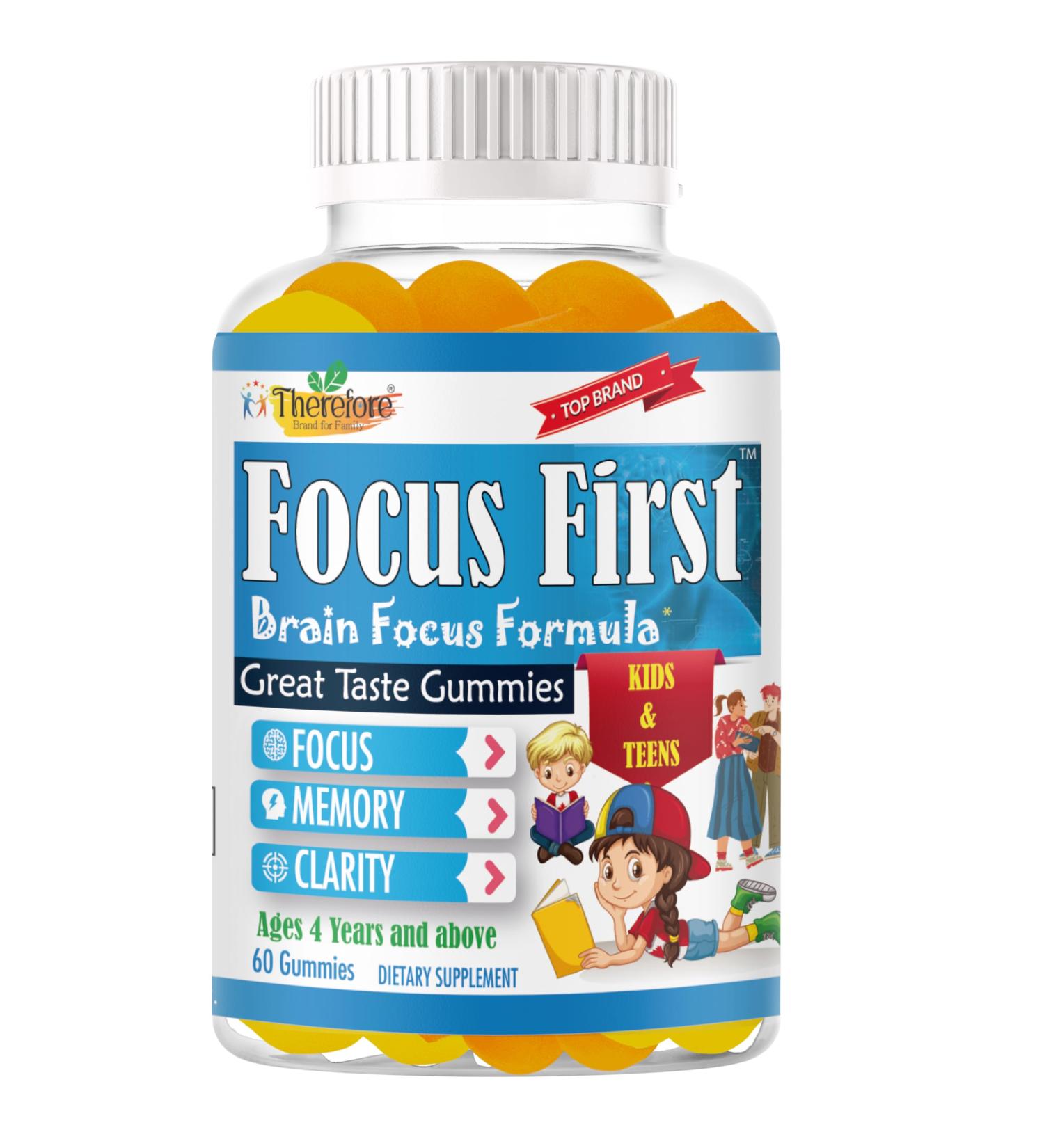 Kids Focus and Attention Supplements Omega 3 Focus Gummies for Kids & Teens | Brain Focus Supplement & Memory Vitamins | Vegan Non-GMO Fruity Flavor 60 Gummies - Buy Online on GoSupps.com
