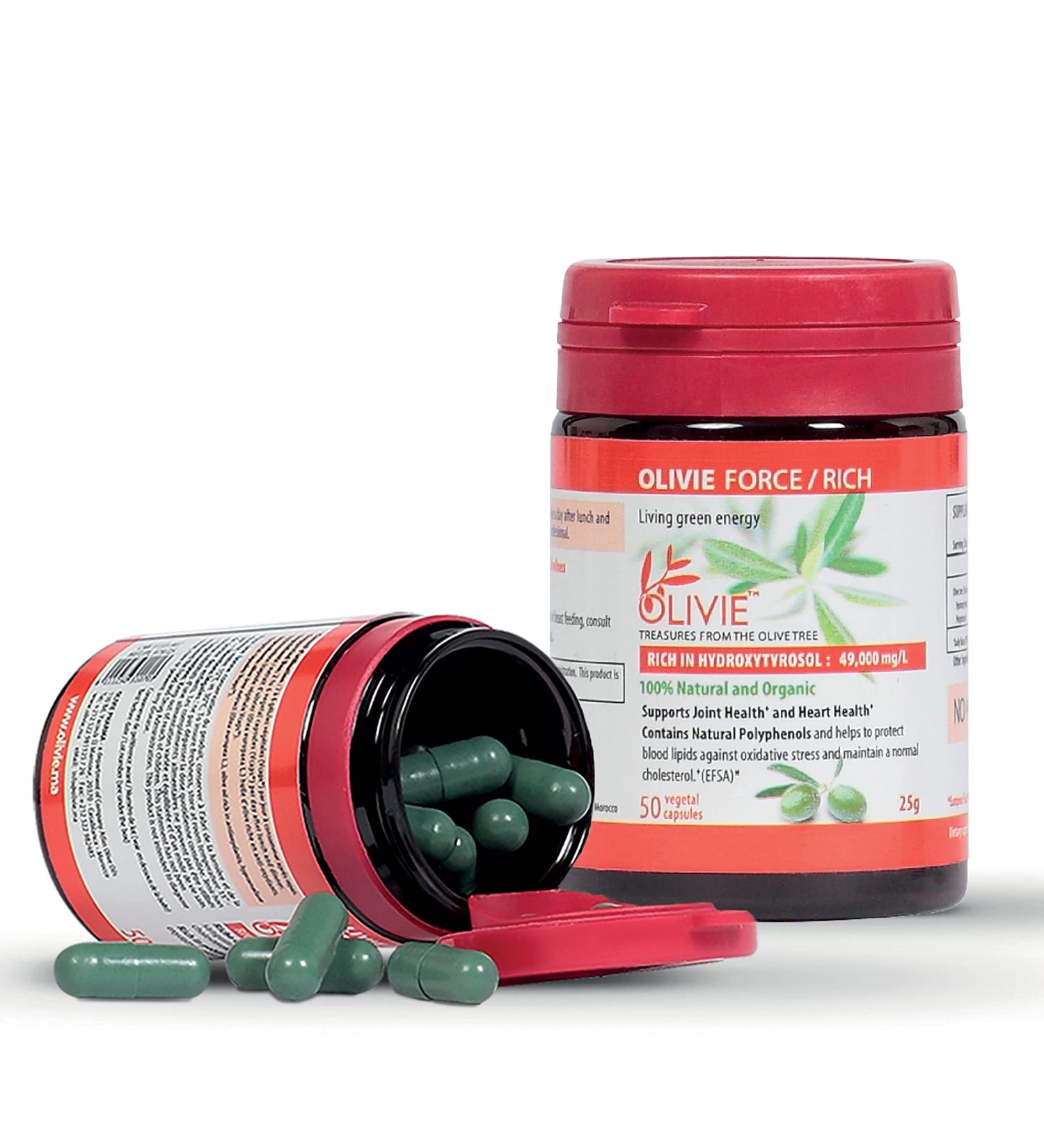 Organic Olive Leaf Extract Capsules | Antioxidant Polyphenol Supplement for Health | 50 Vegan Capsules | Olivie Force/Rich - Buy Online on GoSupps.com