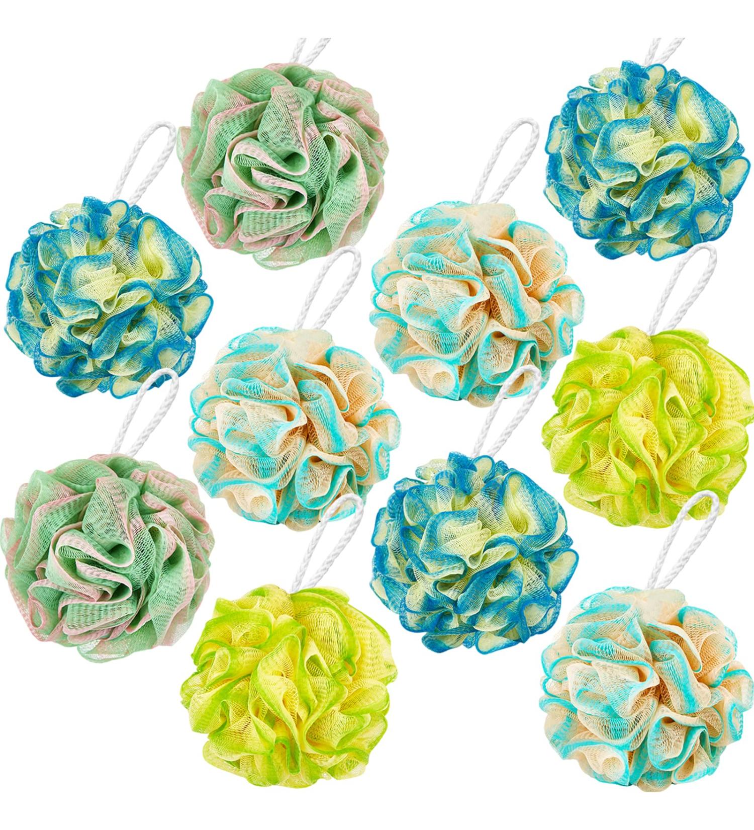 10-Pack Exfoliating Shower Loofah Sponges - 50g Bath Scrubber for Men and Women (Multi Color) | Cleansing and Exfoliation - Buy Online on GoSupps.com