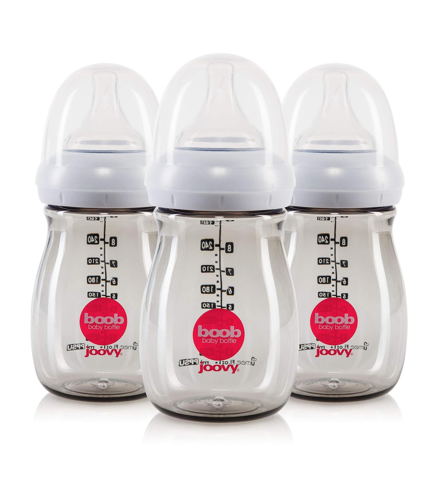 Joovy Boob Baby Bottles | Durable Medical-Grade PPSU | CleanFlow Vent Technology | Prevent Nipple Collapse & Colic | 5oz 3pk Gray - Buy Online on GoSupps.com