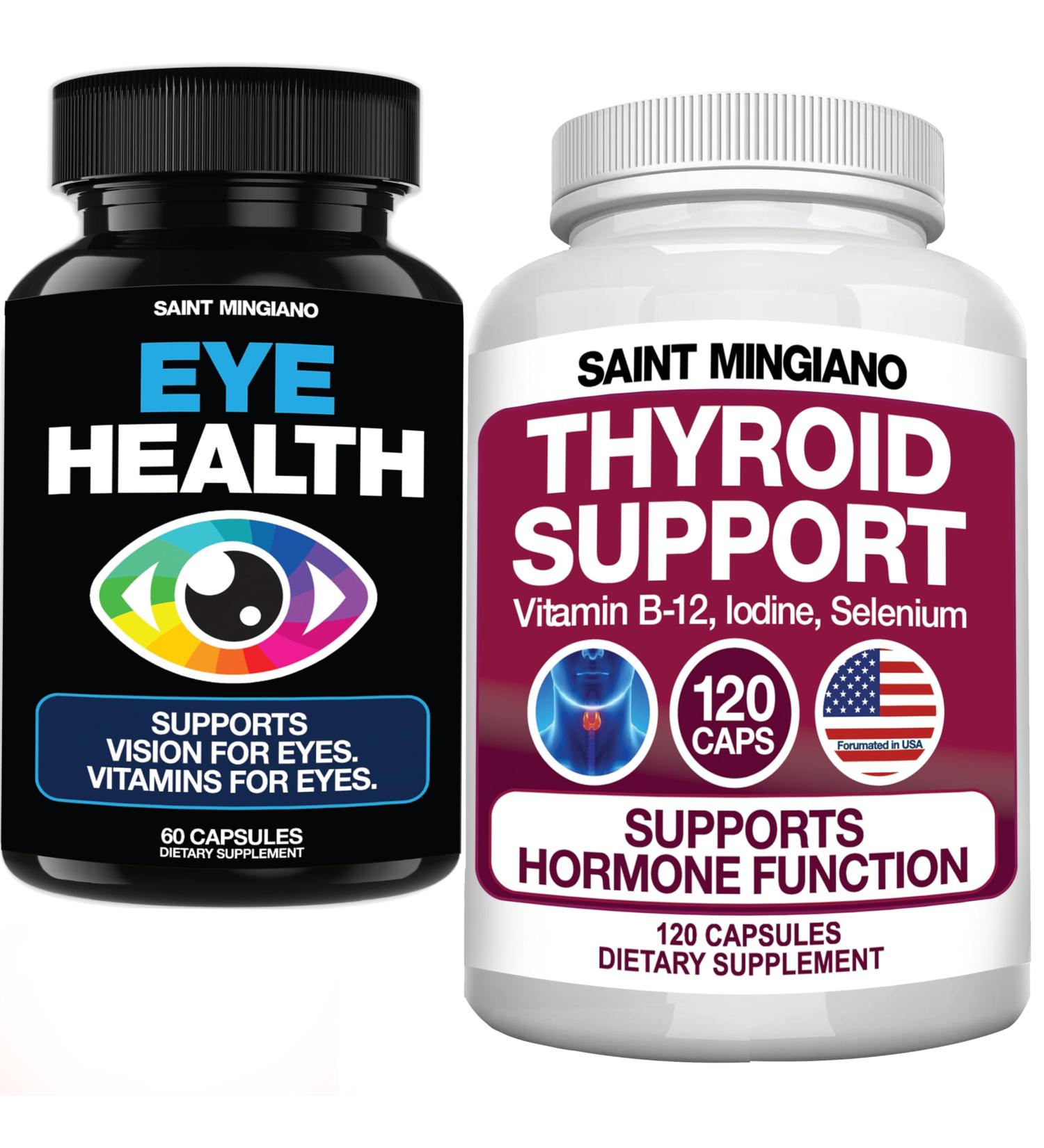 Saint Mingiano Thyroid Support Supplement 120 Capsules - with - Eye Care & Vision Vitamins Supplement 60 Capsules - Buy Online on GoSupps.com
