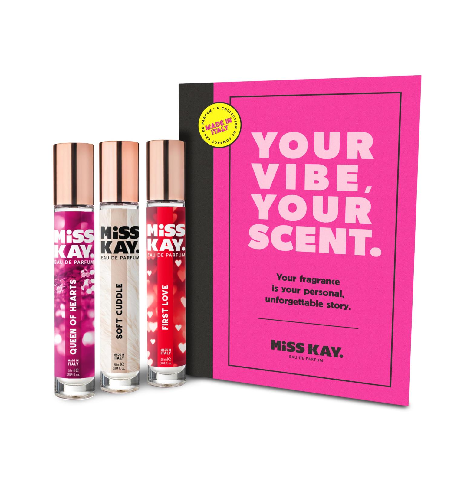 Miss Kay Eau de Parfum - Your Vibe Your Scent Fragrance Collection - First Love Soft Cuddle & Queen of Hearts in 25ml Travel Friendly Spray Bottles The Your Vibe Collection - Buy Online on GoSupps.com