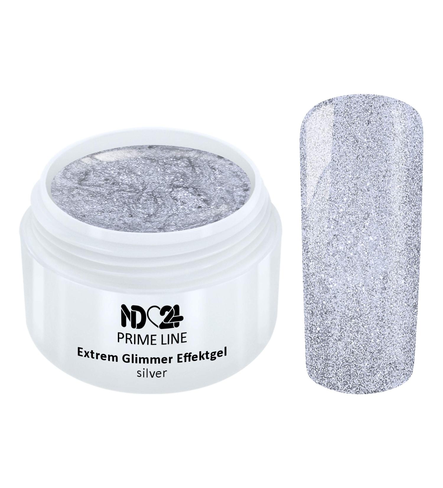 Prime Line - Uv Led Gel Extreme Glitter Effect Silver Nail Silver - Made in Germany - 5ml