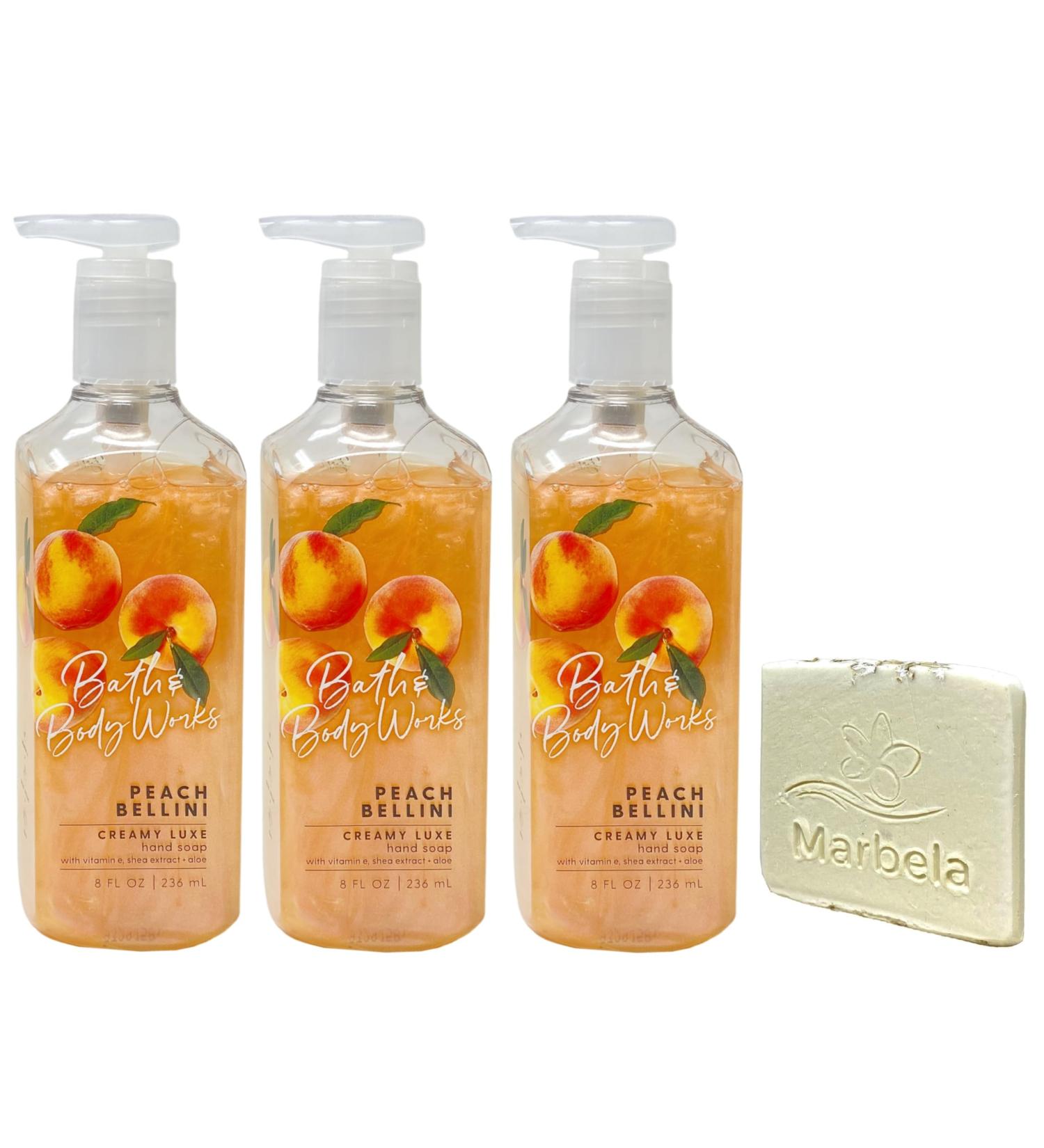 Bath & Body Works Peach Bellini 3 Pack Creamy Luxe Hand Soap Bundle with a Natural Oats Sample Soap - Buy Online on GoSupps.com
