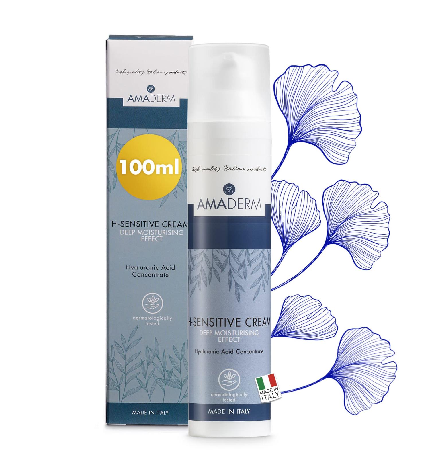 AMADERM H-Sensitive Men Cream 100ml | Moisturizing Face Cream with Concentrated Hyaluronic Acid | MADE IN ITALY 24H Moisturizing Anti-Fatigue Cream Ideal for Shaving | PHENOXYETHANOL FREE - Buy Online on GoSupps.com