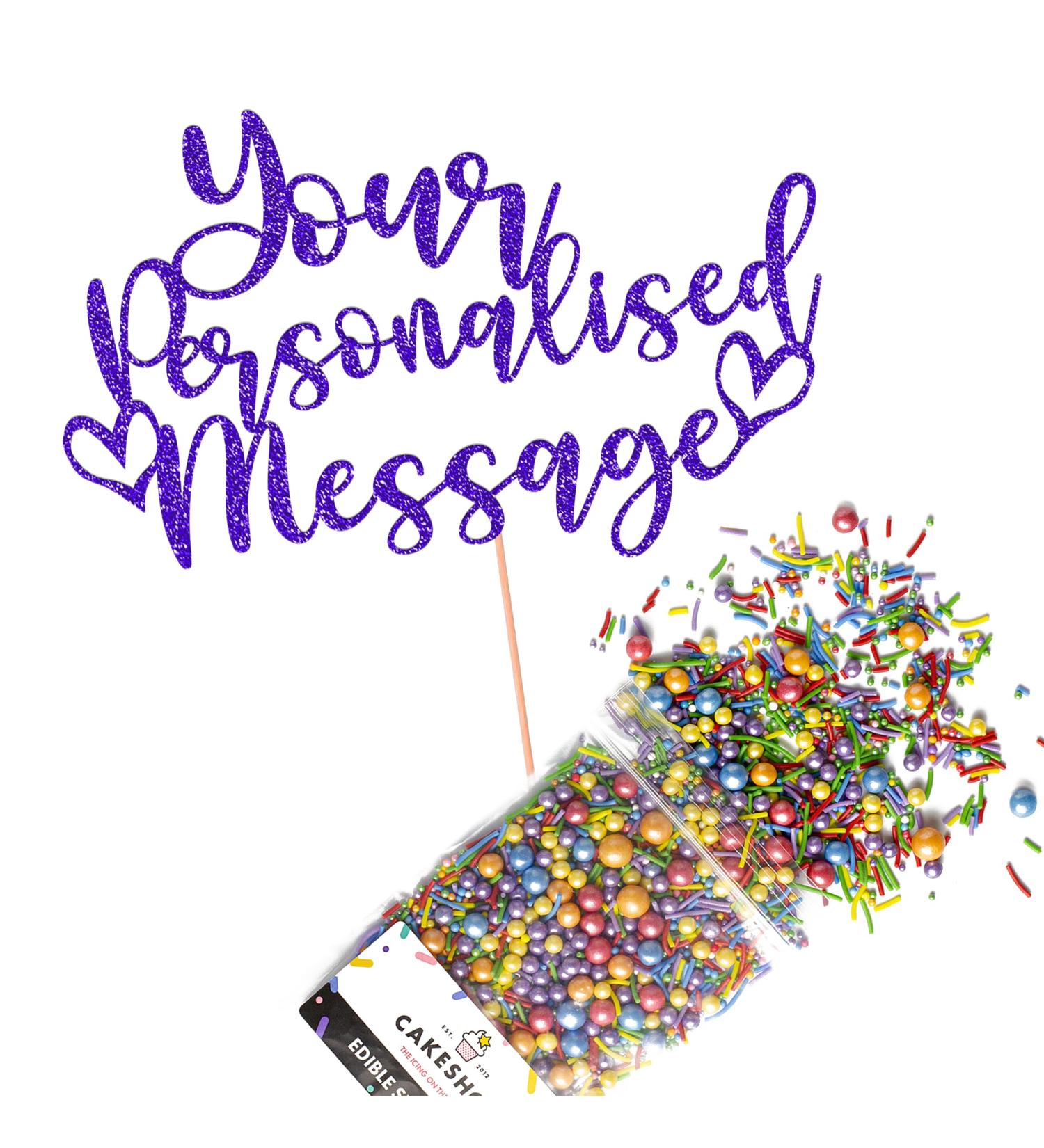 Fully Custom Premium Double Sided Glitter Card Cake Topper Sign & 25g Party Pack of Cake Sugar Sprinkles for your Celebration | Birthday Anniversary Leaving Cake Decoration (Bright Blue) Non-Prime Glitter Card: Bright Blue - Buy Online on GoSupps.com