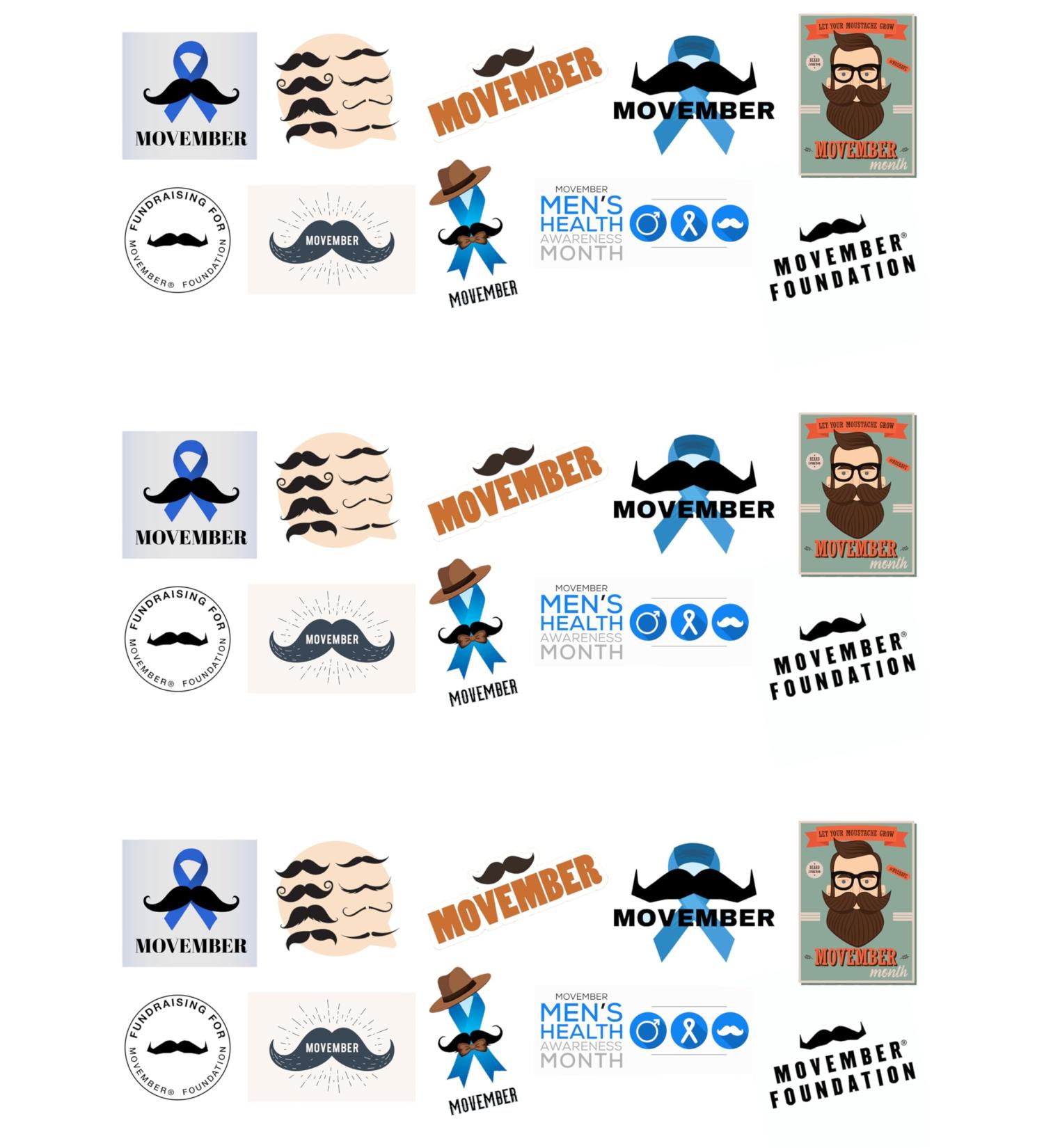 30 Stand Up MOVEMBER Charity Themed Edible Wafer Paper Cake Toppers Decorations