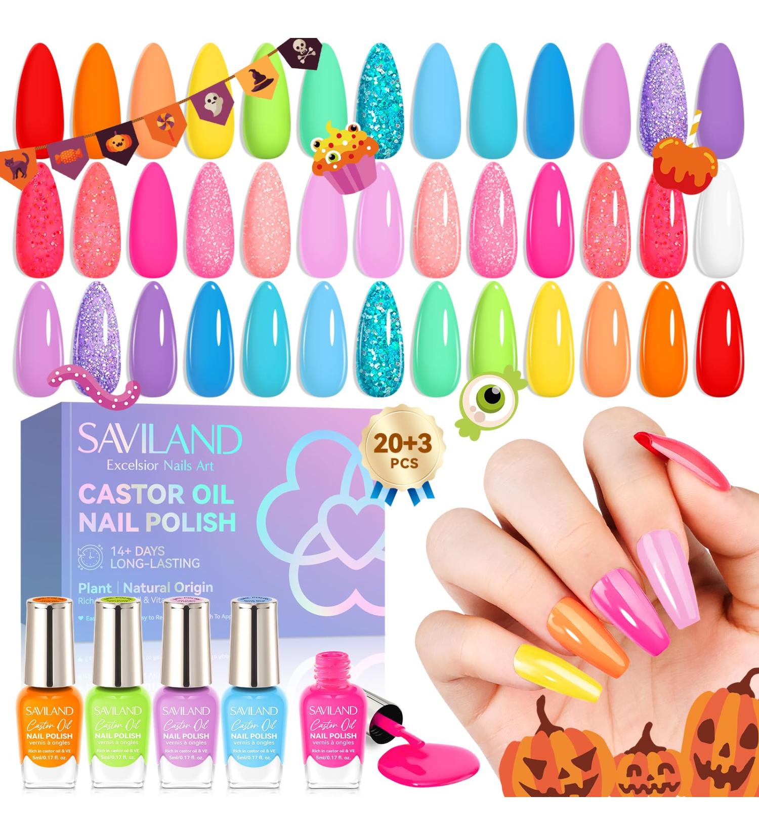Saviland 20 Colour Neon Nail Polish Set Quick Dry & Long Lasting Summer Nail Polish Super Shine Rainbow Nail Varnish with Base Gloss Top Polish Coat Regular Glitter Nail Polish Kit for Women Gift Set - Buy Online on GoSupps.com