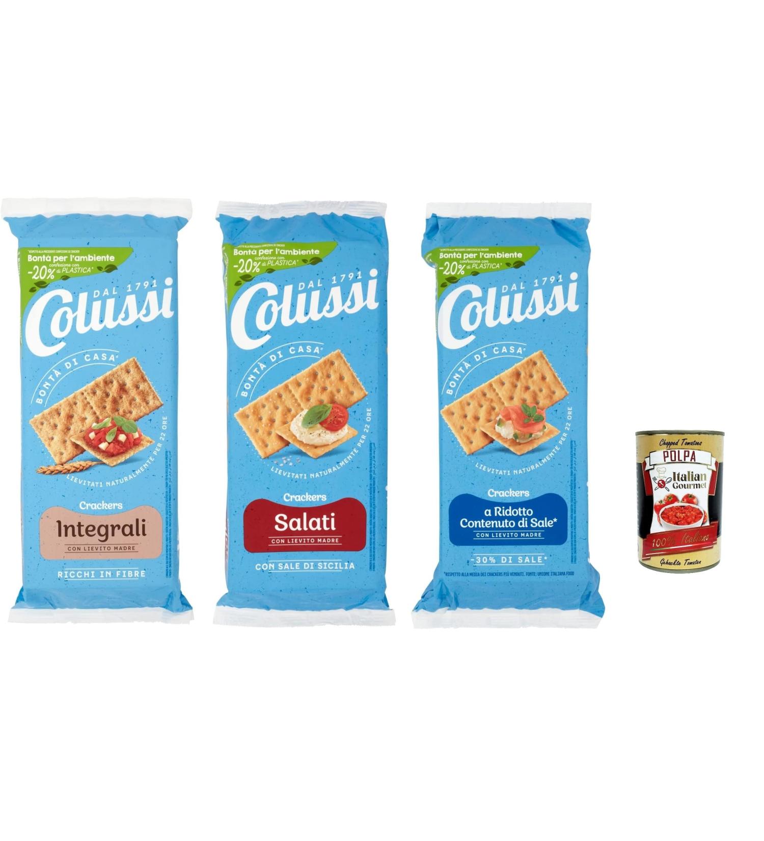  Italian Gourmet E.R. Colussi Salty Crackers Test Kit 30% Dirty Wholemeal 3 x 500g + Italian Gourmet Pulp 400g - Buy Online on GoSupps.com