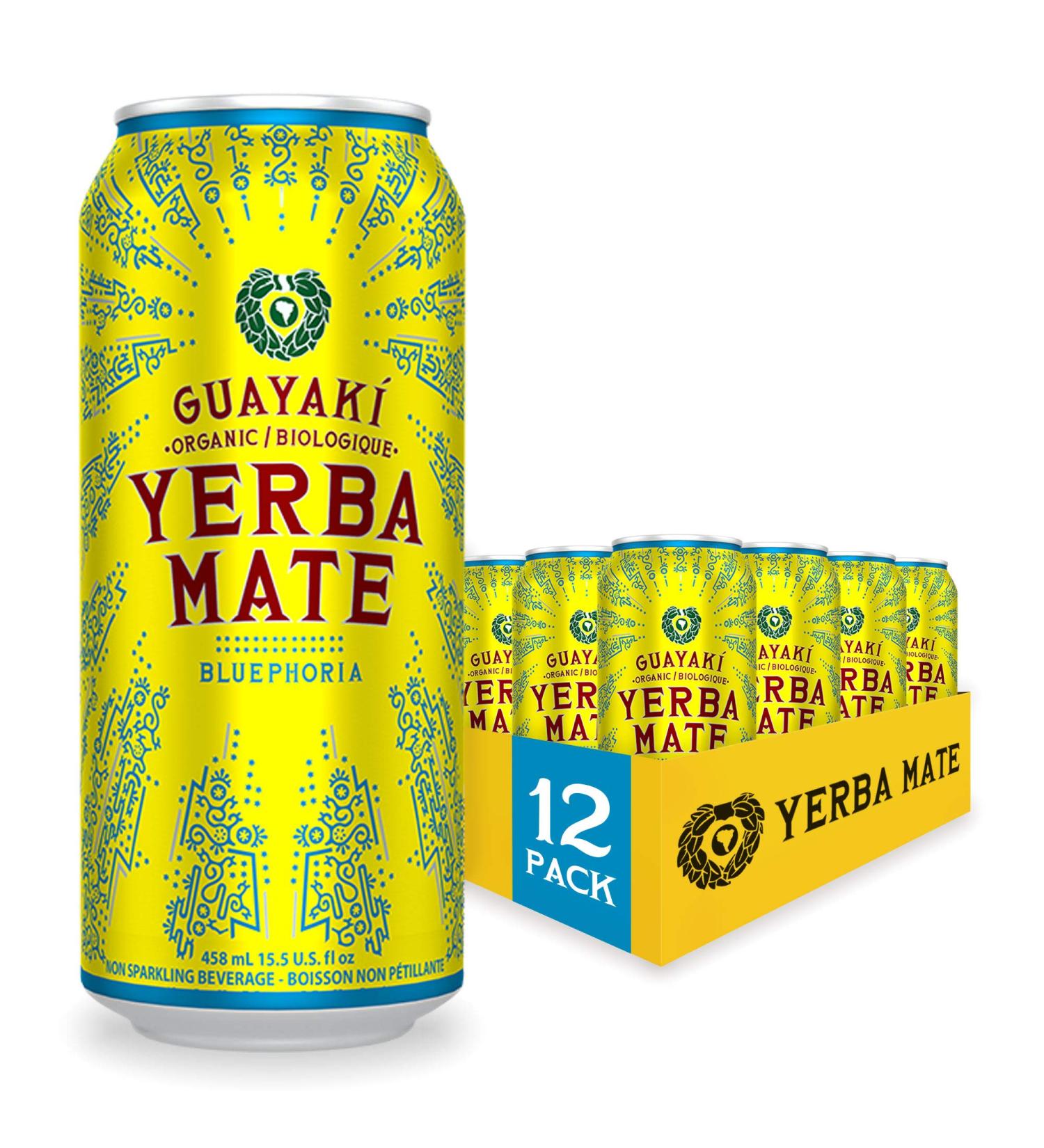 Guayaki Yerba Mate Organic Drink Bluephoria 15.5 Ounce Cans (Pack of 12) 150mg Caffeine Alternative to Coffee Tea and Energy Drinks - Buy Online on GoSupps.com