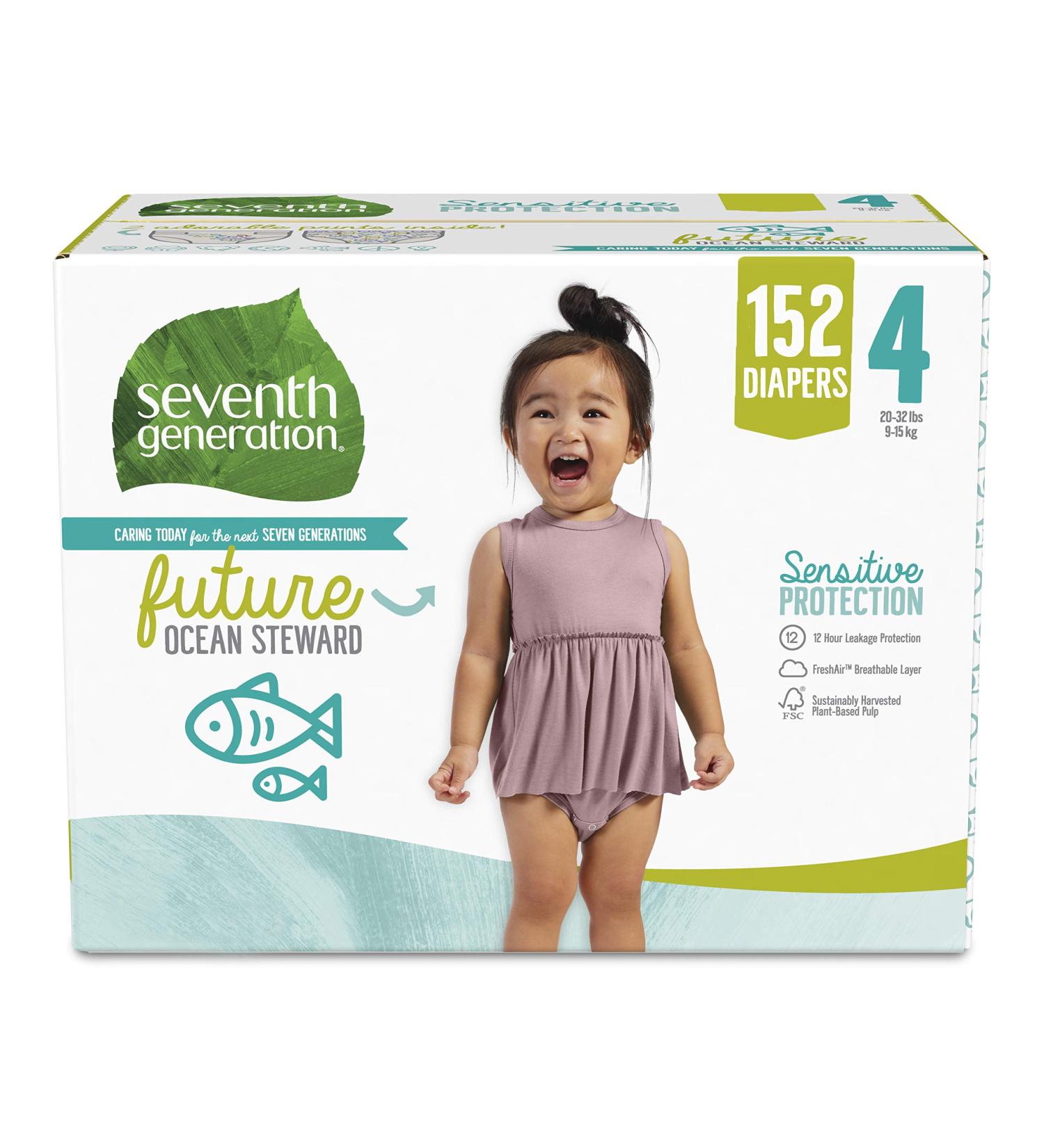 Seventh Generation Size 4 Baby Diapers - 152 Count, One Month Supply - Gentle Protection for Sensitive Skin - Buy Online on GoSupps.com