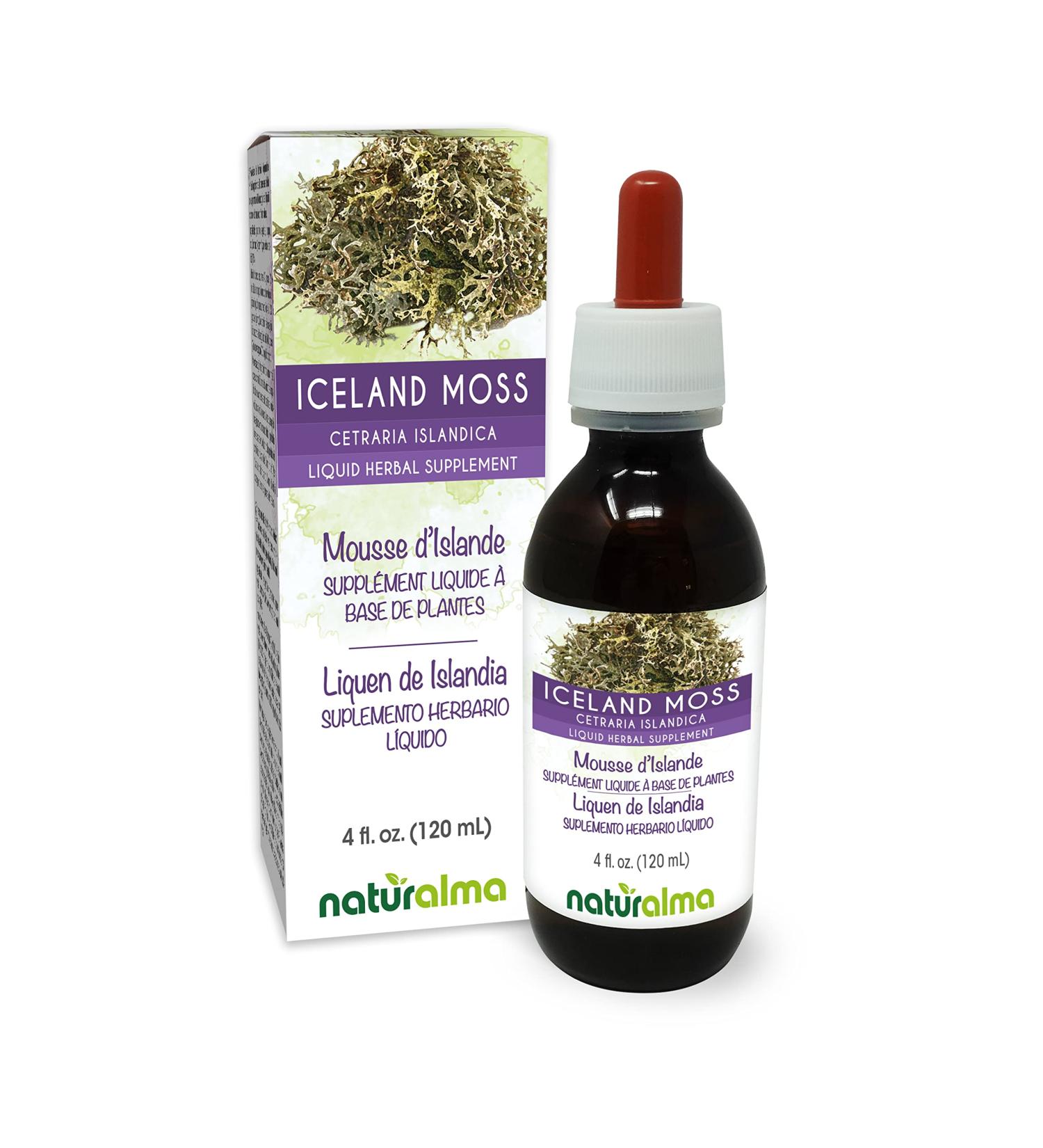 Naturalma Iceland Moss (Cetraria islandica) Thallus (Lichen) Alcohol-Free Tincture - 4 fl oz Liquid Extract in Drops - Herbal Supplement - Vegan Alcohol-free 4 Fl Oz (Pack of 1) - Buy Online on GoSupps.com