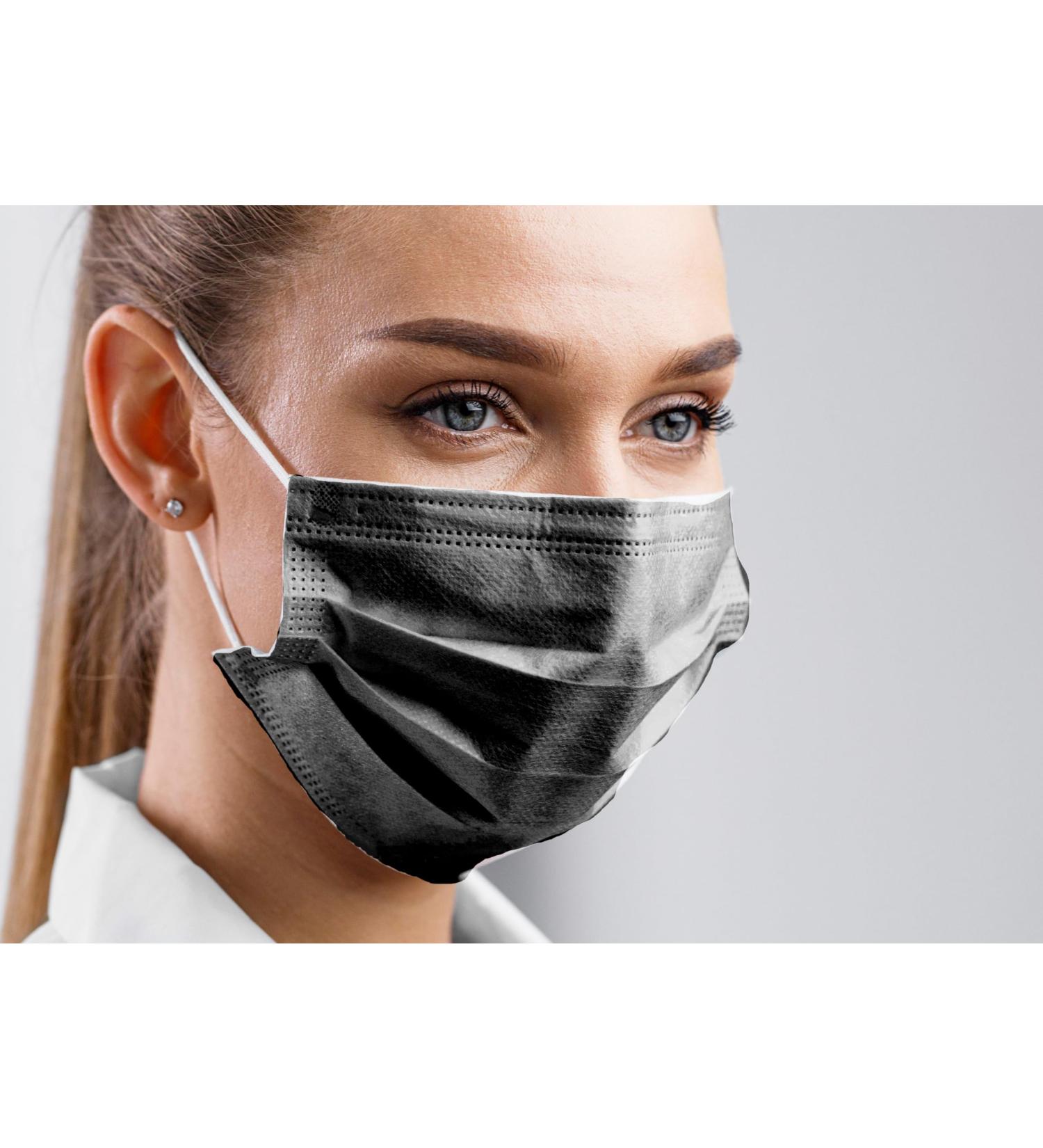Buy Type IIR Black Medical Face Masks | Surgical Masks | 50 pcs | BFE 98% | EN14683:2019 | CE Certified - Fast International Shipping - Buy Online on GoSupps.com