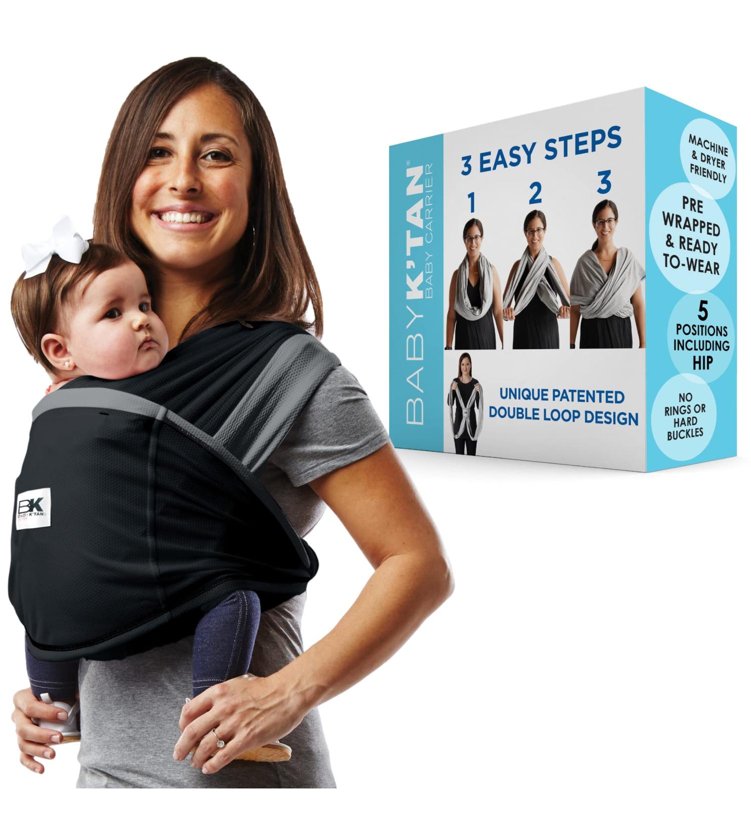 Baby K'tan Baby Wrap Carrier - Pre Wrapped Hygienic Sport Performance Sling - UVA/UVB Sun Protection - HeiQ Technology - Quick Drying Fabric - Active Oasis Black & Grey (Medium) - Buy Online on GoSupps.com