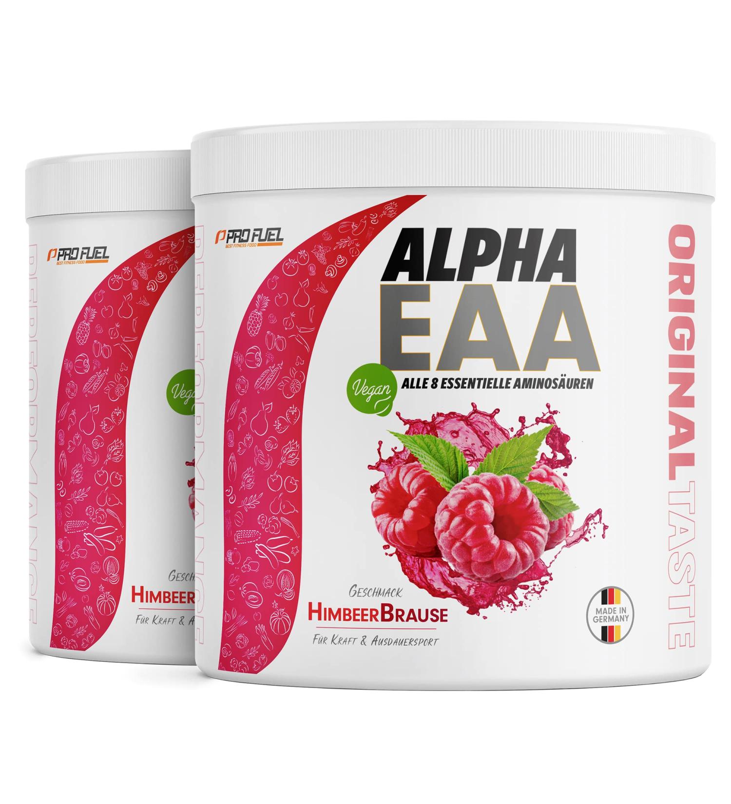 Alpha EAA Powder 2x462g Raspberry - Vegan Amino Acid Drink with All 8 Essential Amino Acids Made in Germany Optimal Value EAA Supplement - Buy Online on GoSupps.com