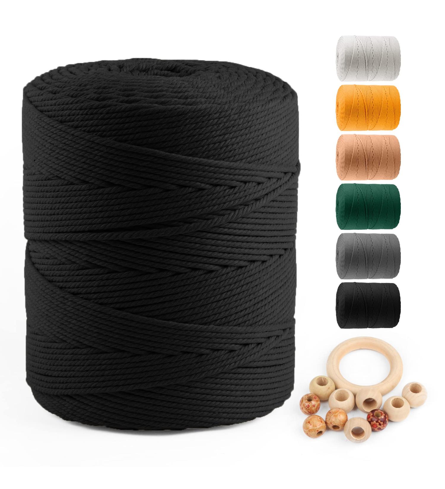 ZUEXT 4mm x 500m Black Macrame Cotton Cord - Handmade Braided Rope for Wall Hanging, Weaving, Tapestry - Craft DIY Supplies - Buy Online on GoSupps.com