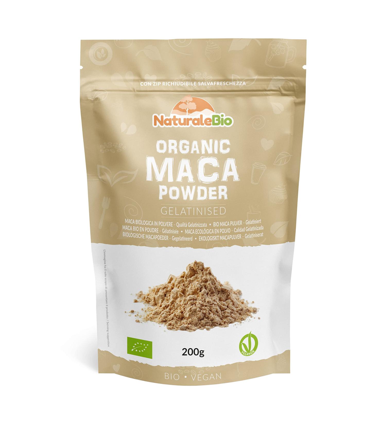 Organic Maca Powder 200g - Pure Peruvian Root, Vegetarian & Vegan Friendly - Gelatinised NaturaleBio - 1 Pack - Buy Online on GoSupps.com
