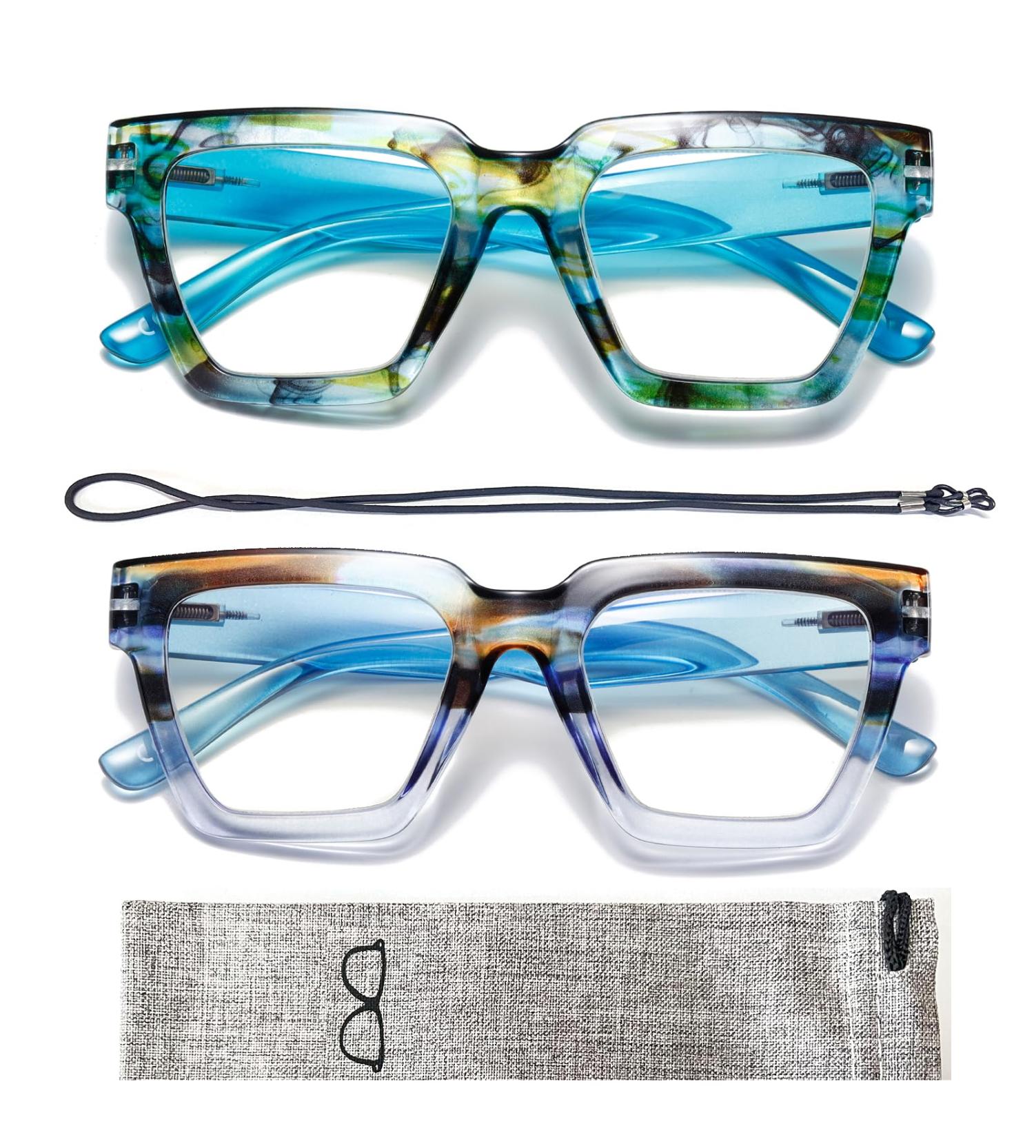 Hubeye Square Reading Glasses for Women - Spring Hinged Oprah Style +3.0 Diopter - 2 Pairs 2 Color Mixes - Shop Internationally - Buy Online on GoSupps.com