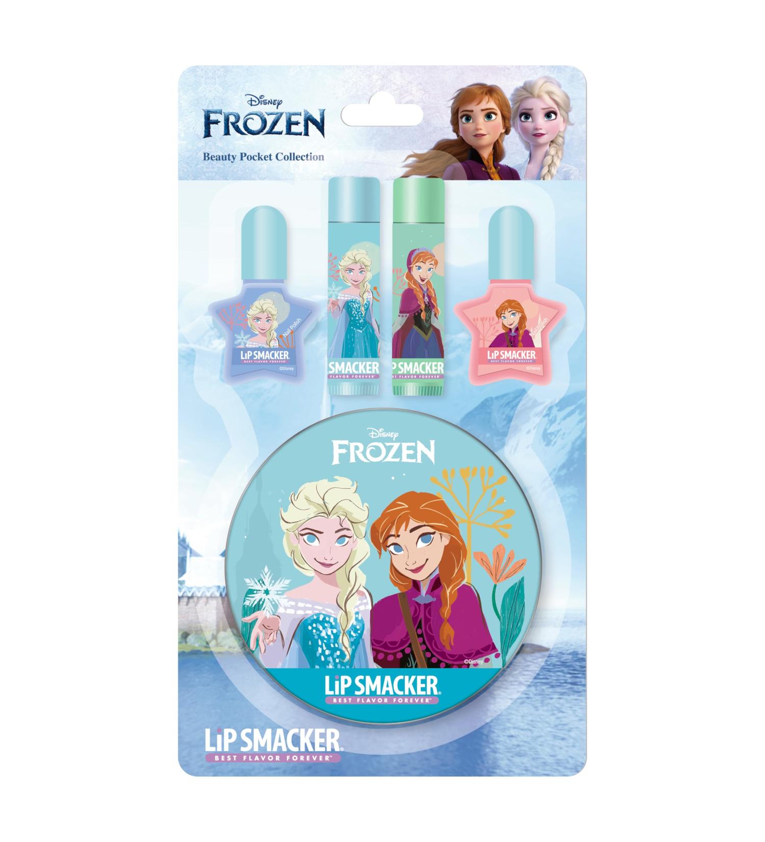 Lip Smacker Frozen Beauty Pocket Collection, 4-Piece Frozen Kit for Kids Including Lip Balms and Nail Polish, in a Cute Anna and Elsa Makeup Box