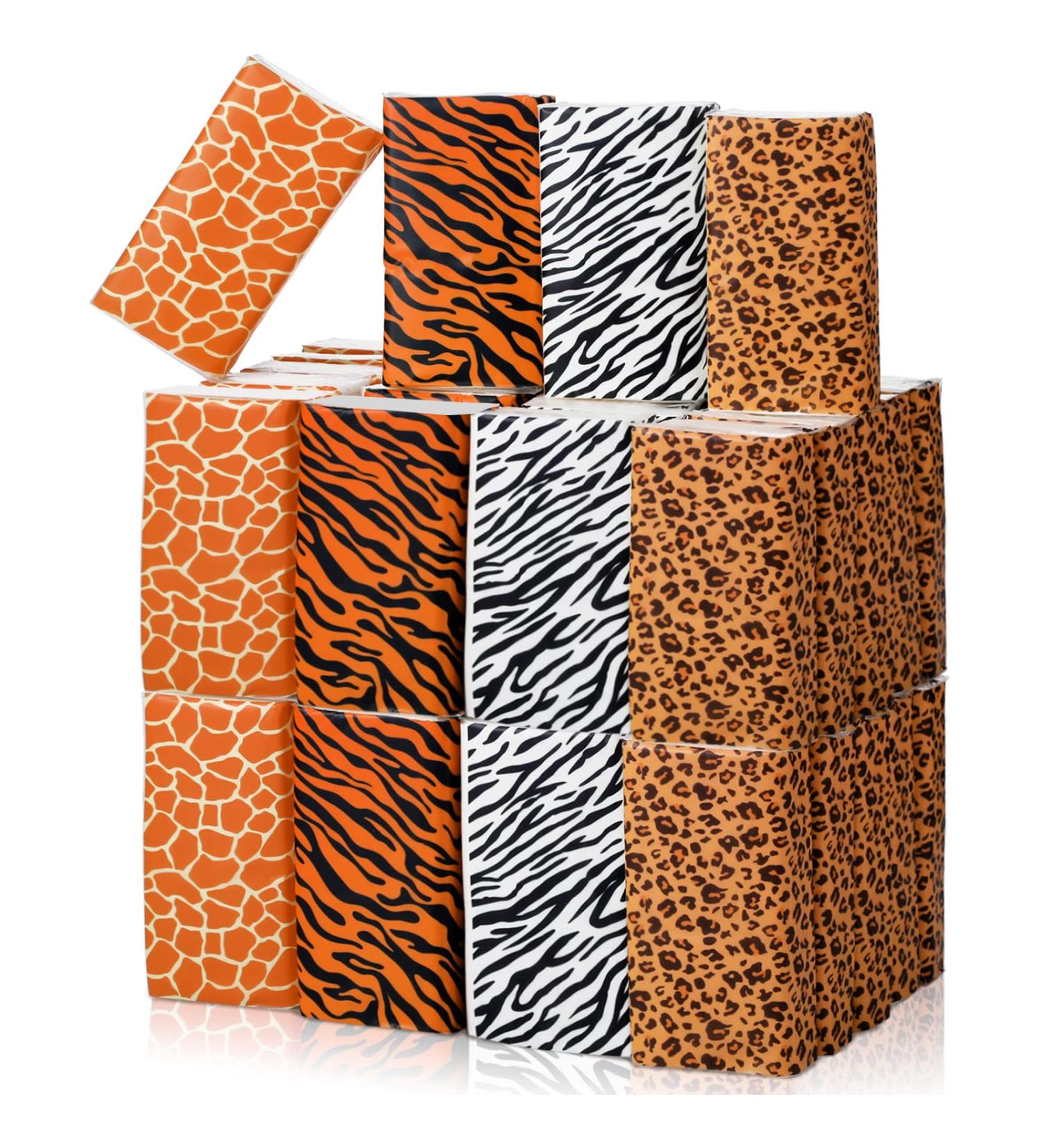 48 Pack Jungle Safari Animal Print Pocket Tissues - Portable Travel Size Facial Tissues for Birthday, Baby Shower, Holiday Parties - Buy Online on GoSupps.com