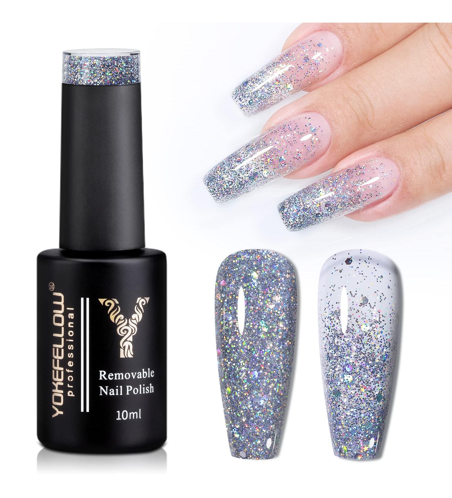 YOKE FELLOW Glitter Gel Nail Polish 10ML - Sparkly Holographic Soak Off UV LED Cured - Silver | Perfect Lady Gift - Buy Online on GoSupps.com