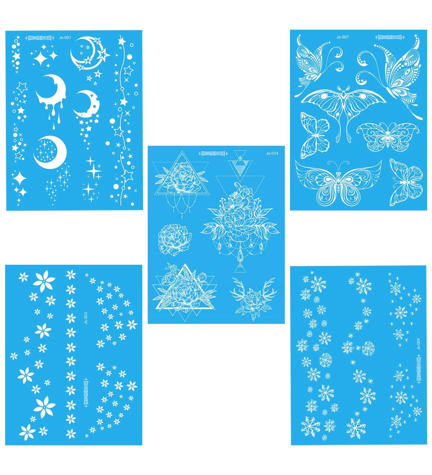 JANSONG Temporary Waterproof Body Art Tattoo Stickers - 5 Pieces of White Flowers, Snowflakes, Stars, Moon, and Butterfly Patterns - Buy Online on GoSupps.com