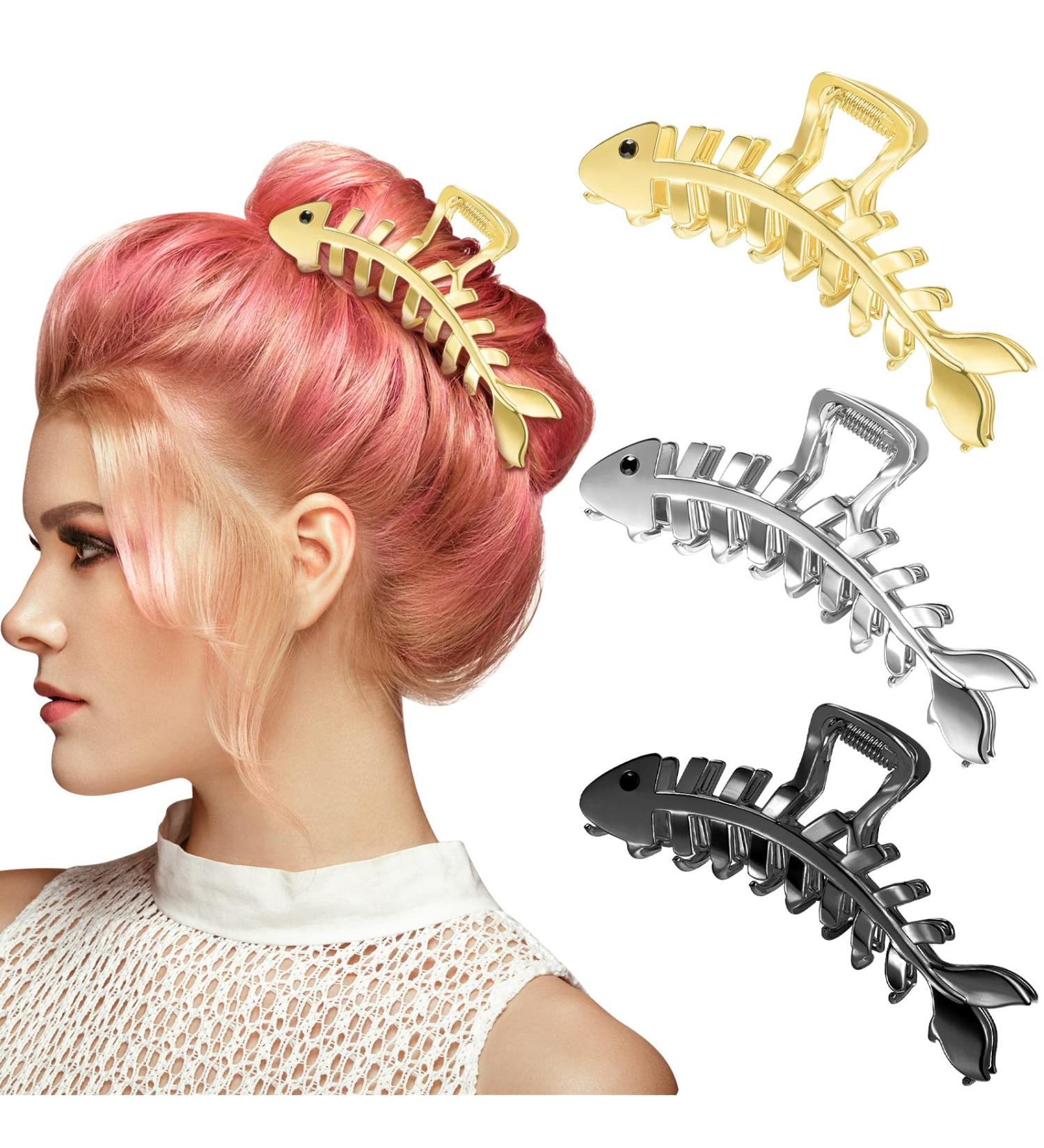 Jutom 3 Pcs Fish Bone Hair Clips Set - Gold, Silver, Large Metal Claw Clips for Thick & Thin Hair Styling - Non Slip Hair Accessories - Buy Online on GoSupps.com
